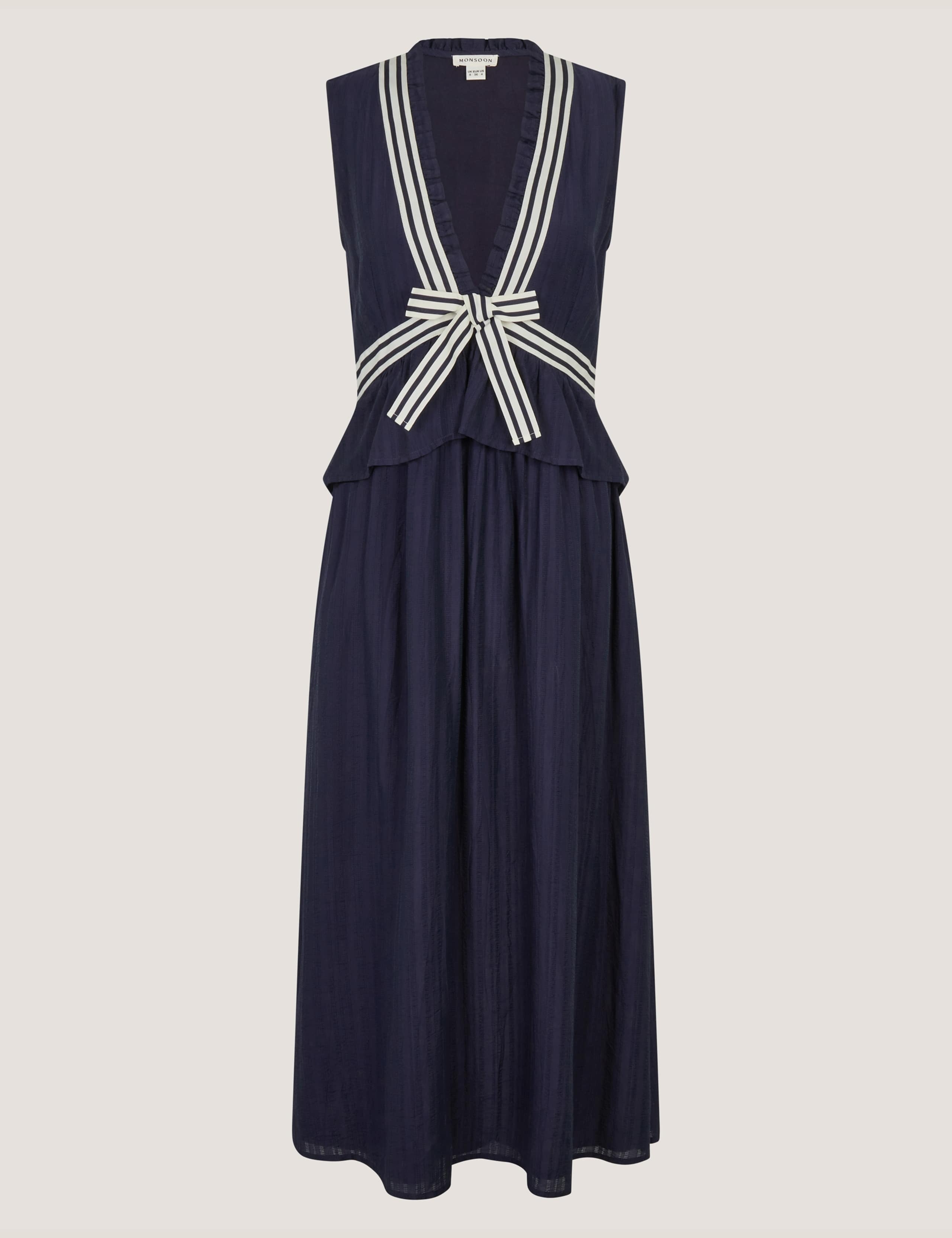 V-Neck Stripe Bow Detail Midi Dress 2 of 6