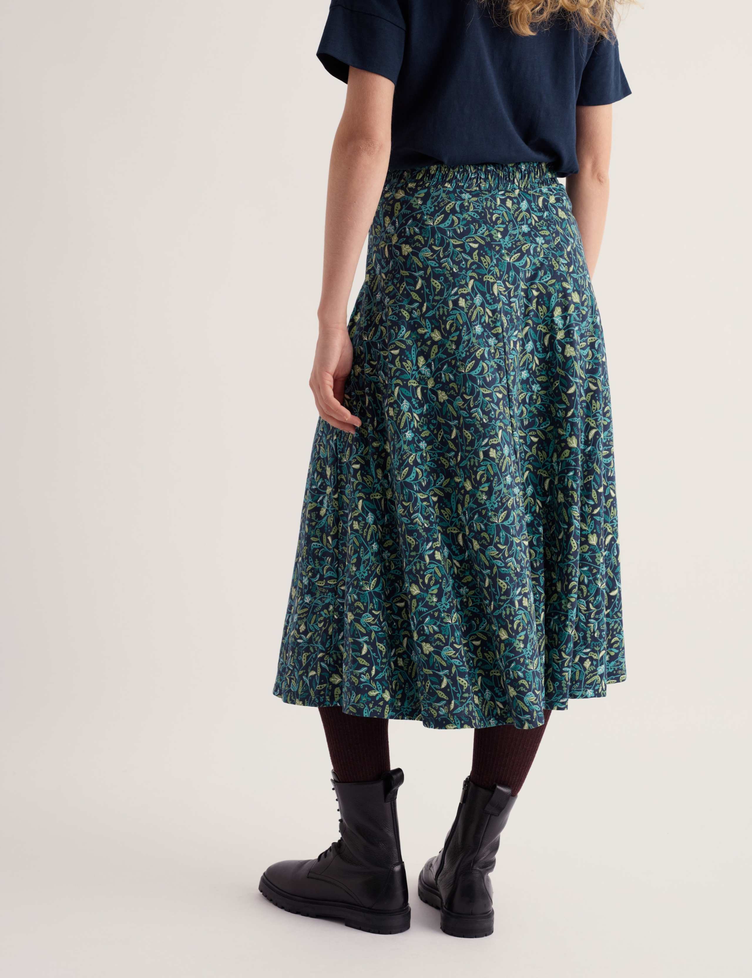 Cotton Rich Floral Midi A-Line Skirt 4 of 5