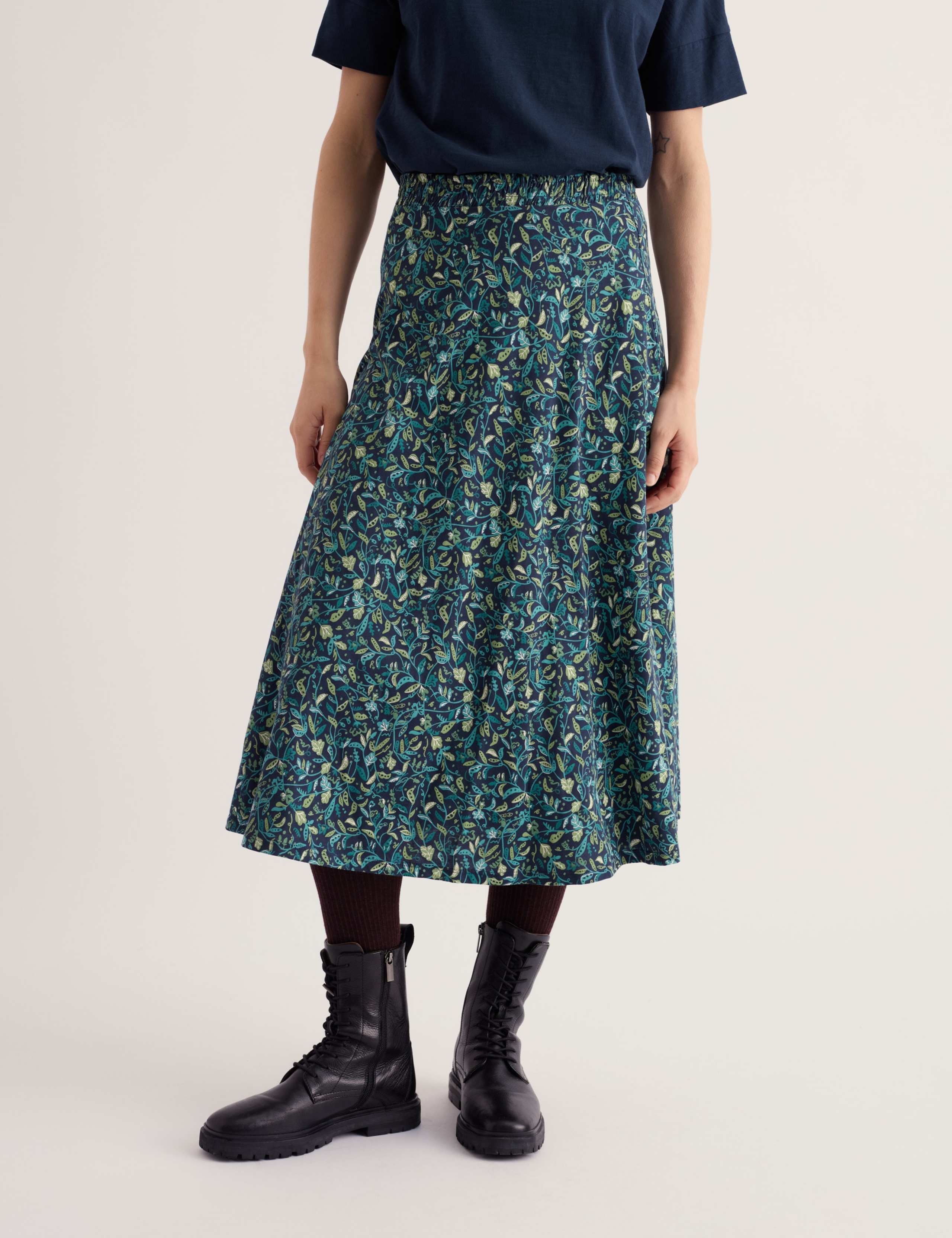 Cotton Rich Floral Midi A-Line Skirt 5 of 5