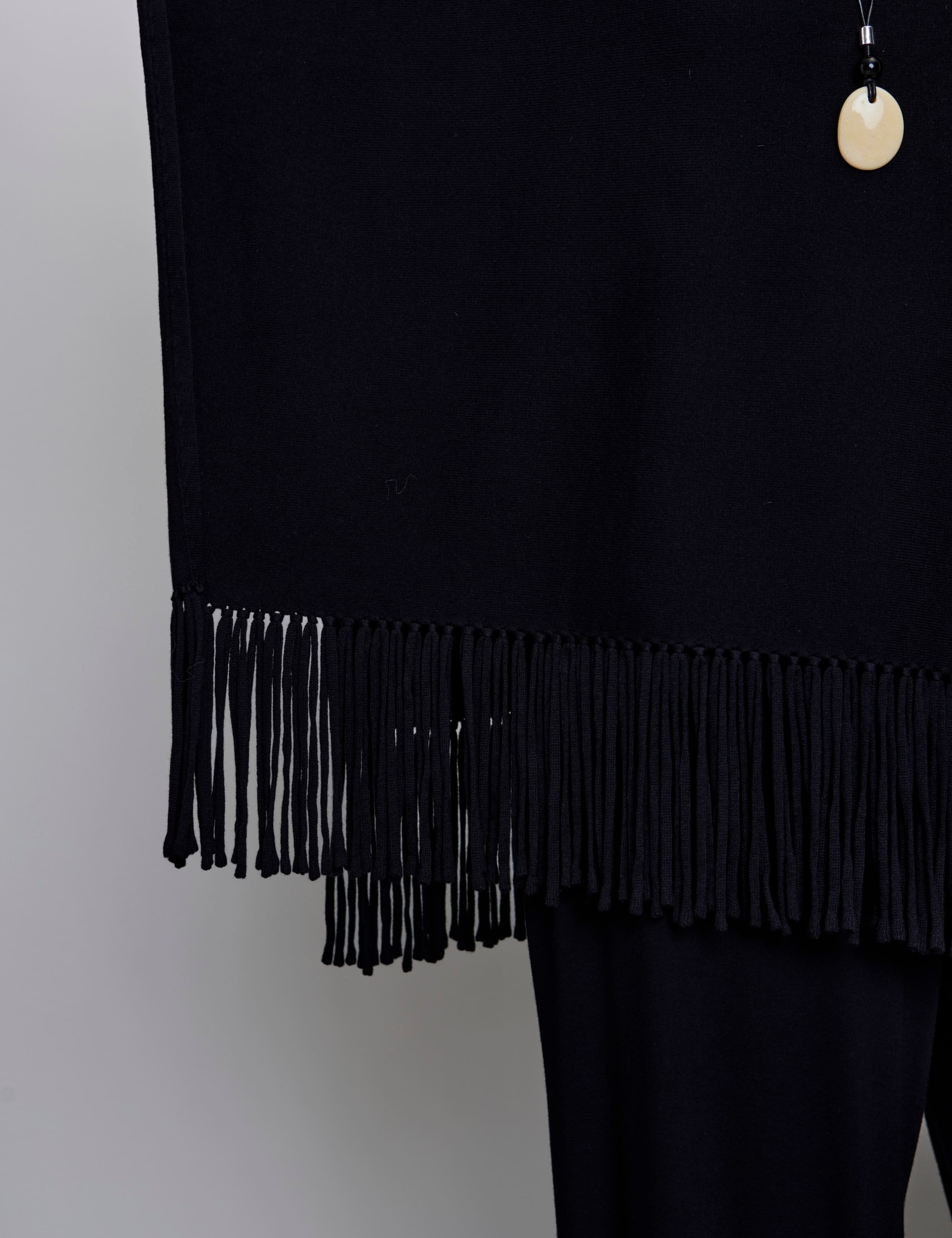Cotton Blend High Neck Fringe Poncho 6 of 6