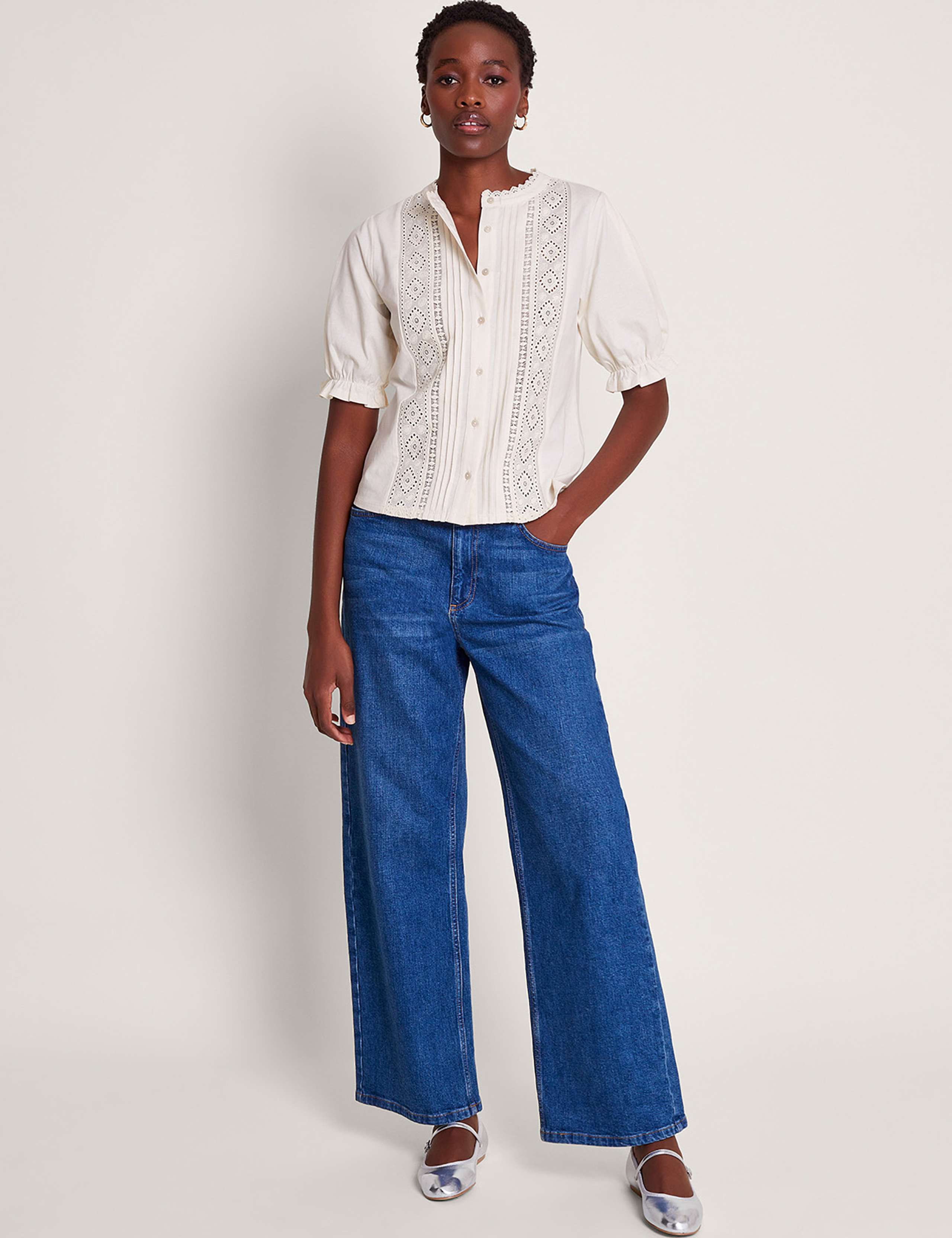 Pure Cotton Crew Neck Lace Insert Top 3 of 5