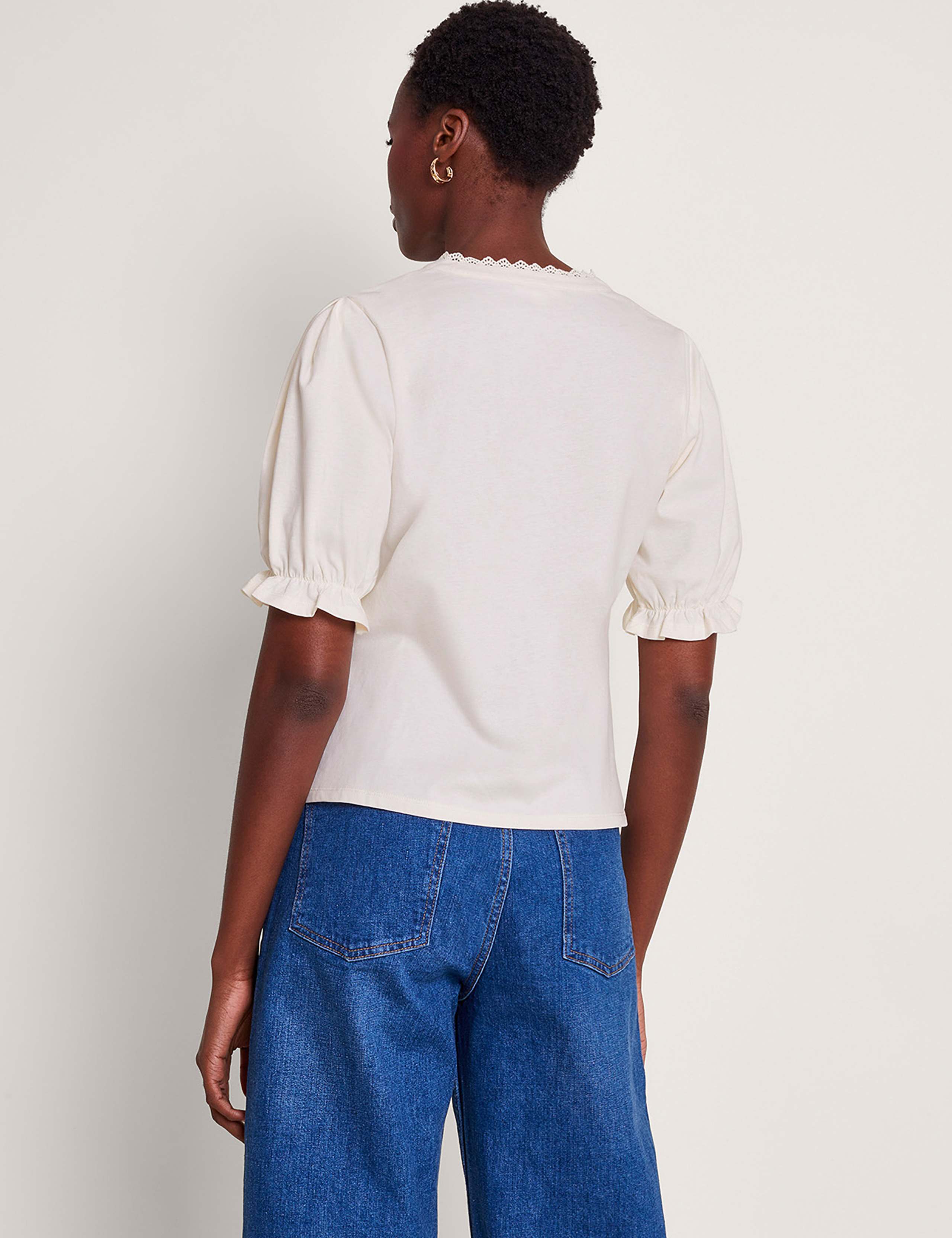 Pure Cotton Crew Neck Lace Insert Top 5 of 5