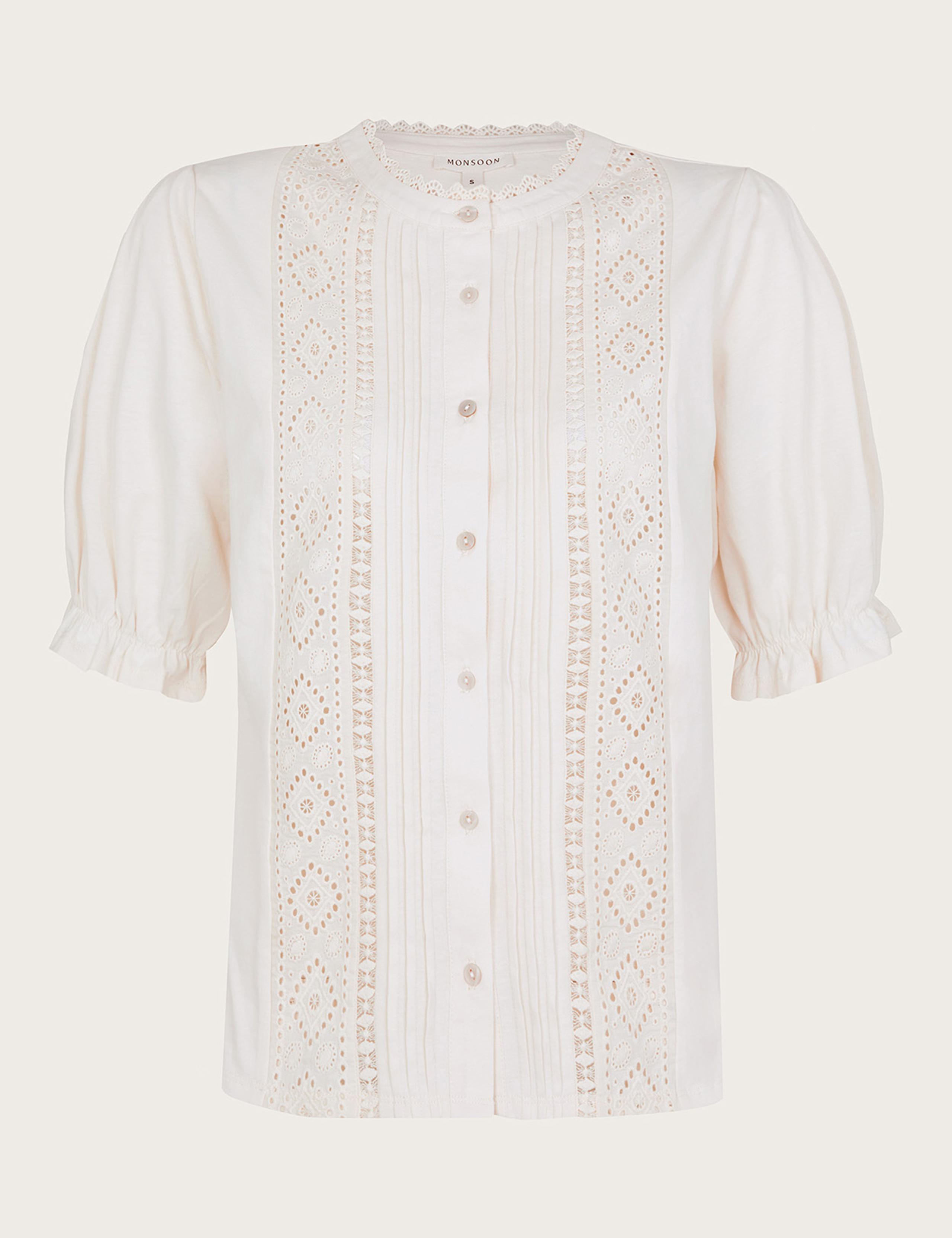 Pure Cotton Crew Neck Lace Insert Top 2 of 5