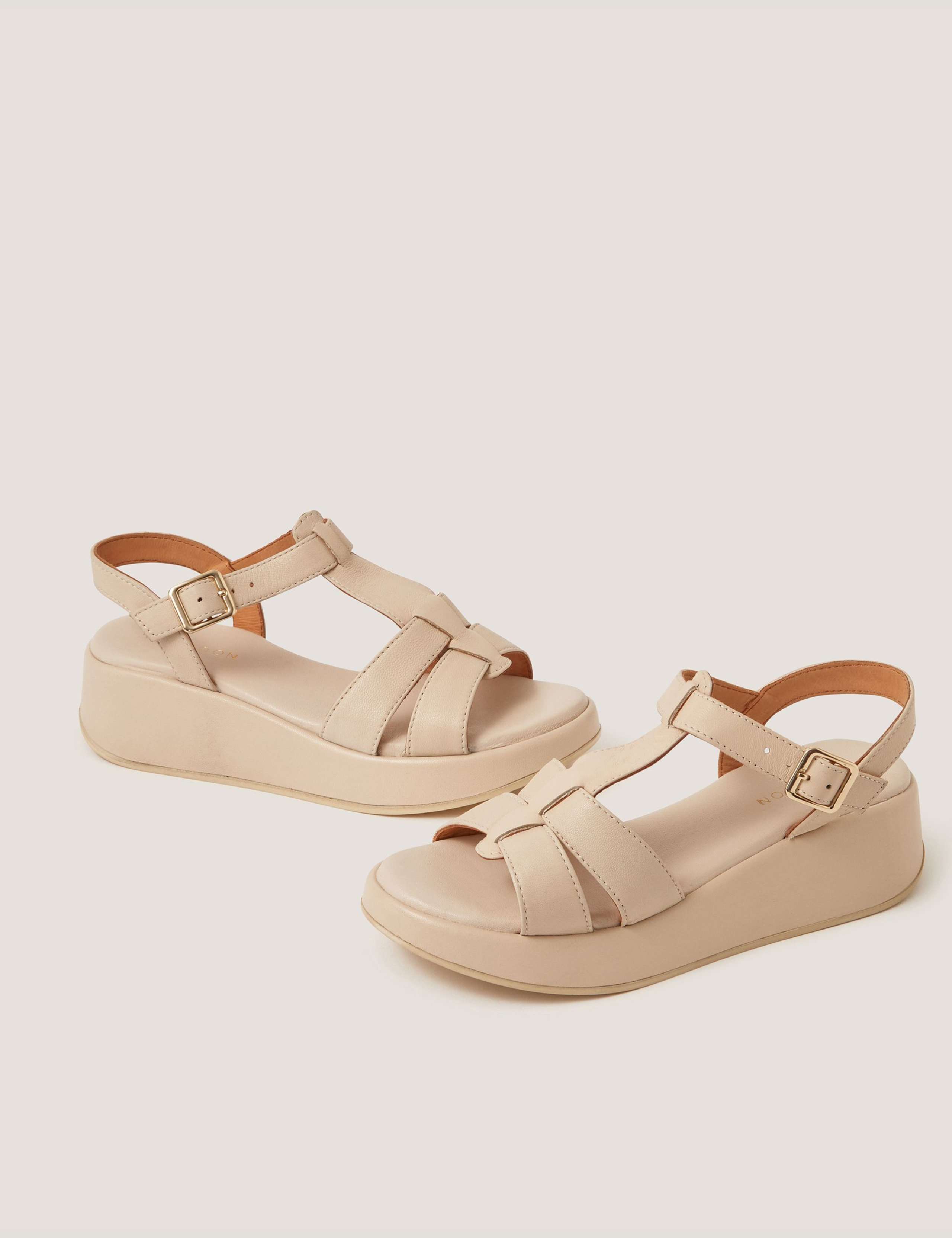 Leather Buckle Ankle Strap Flatform Sandals 1 of 3