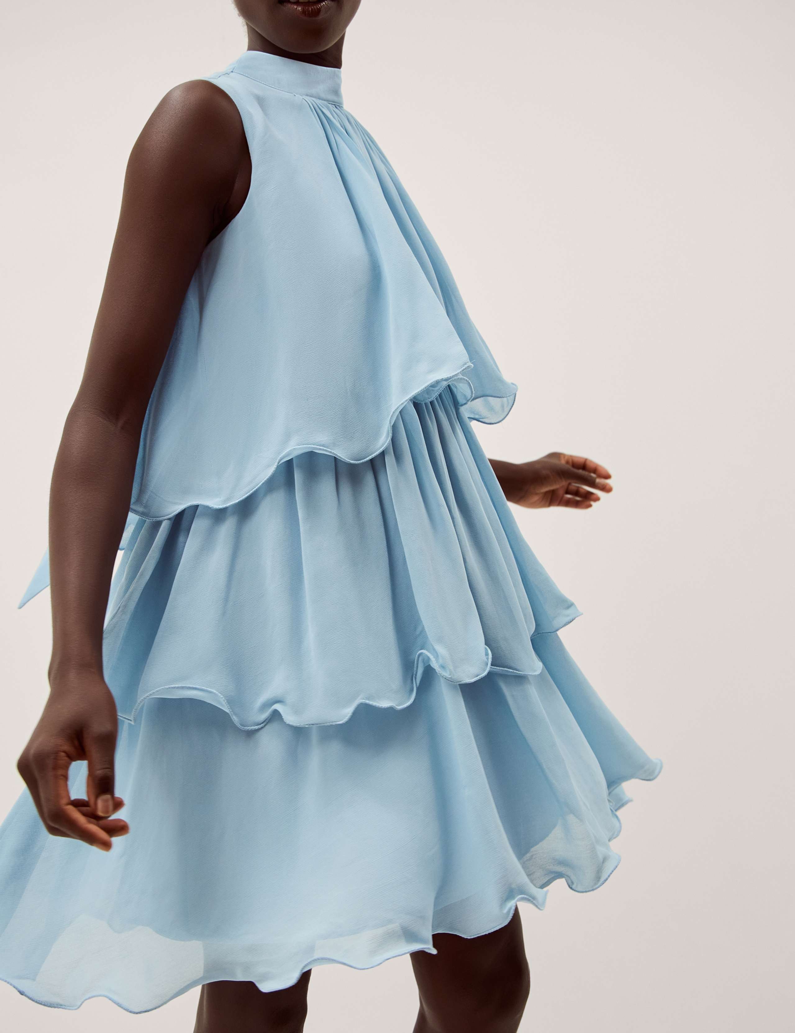 Sheer Ruffle Bow Detail Mini Tiered Swing Dress 5 of 5