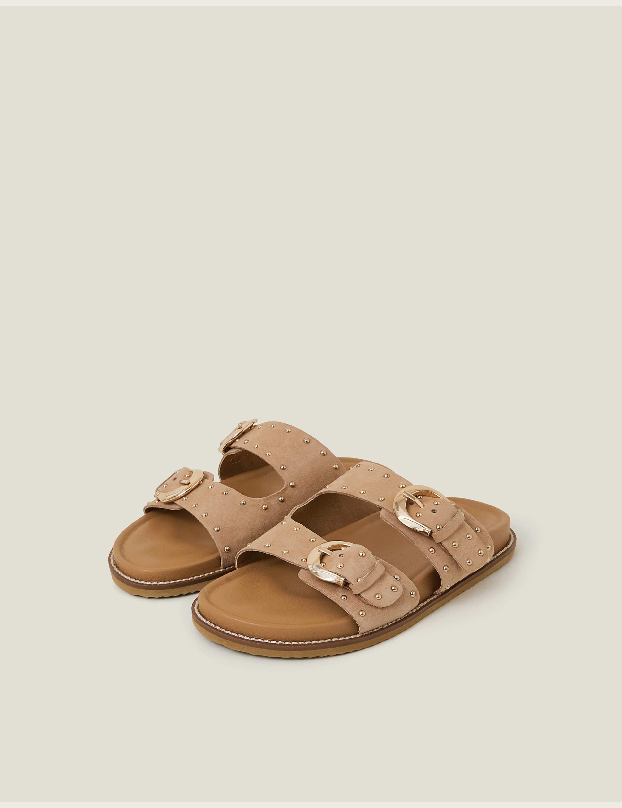 Suede Buckle Studded Footbed Sliders 2 of 3