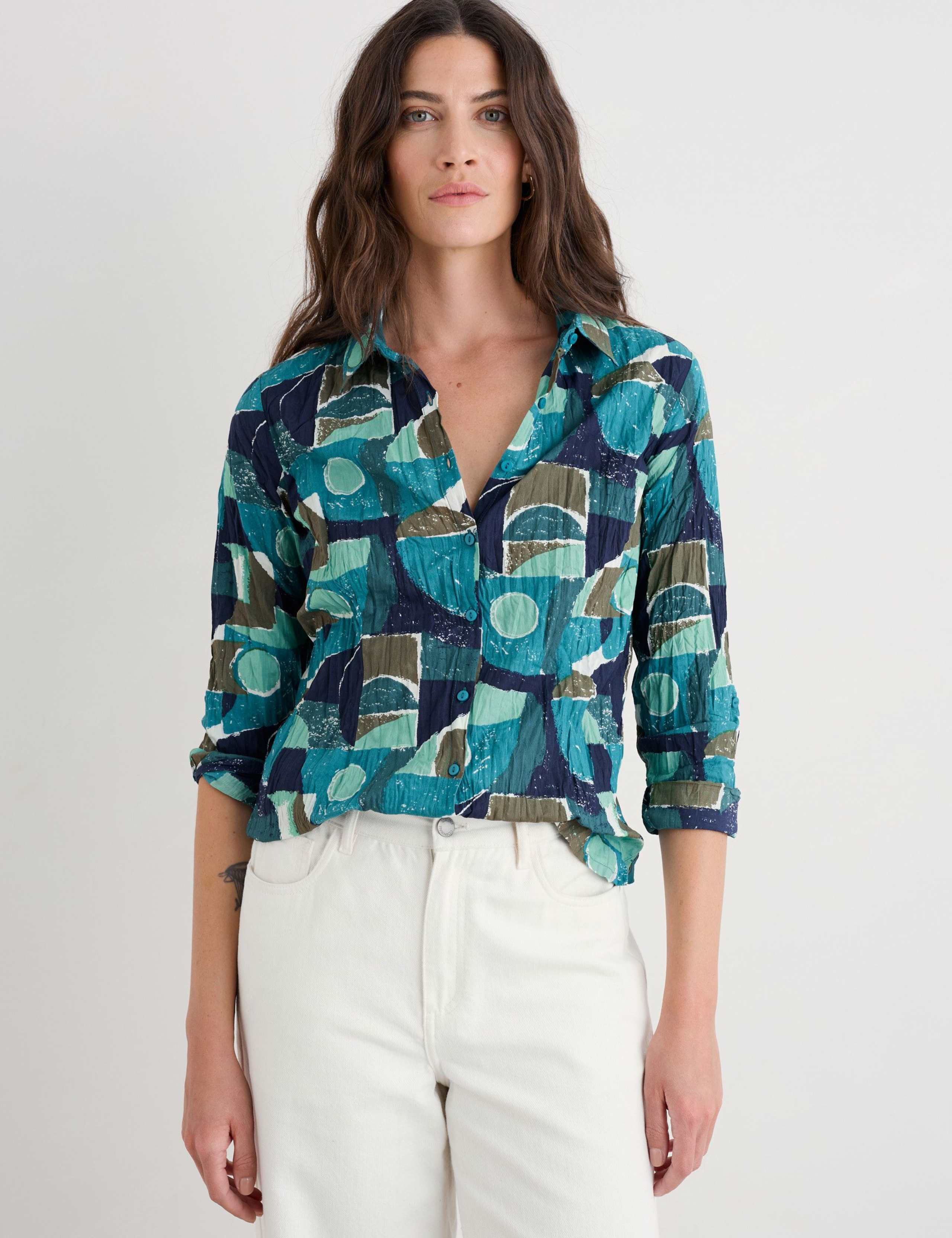 Pure Cotton Geometric Collared Shirt 1 of 6