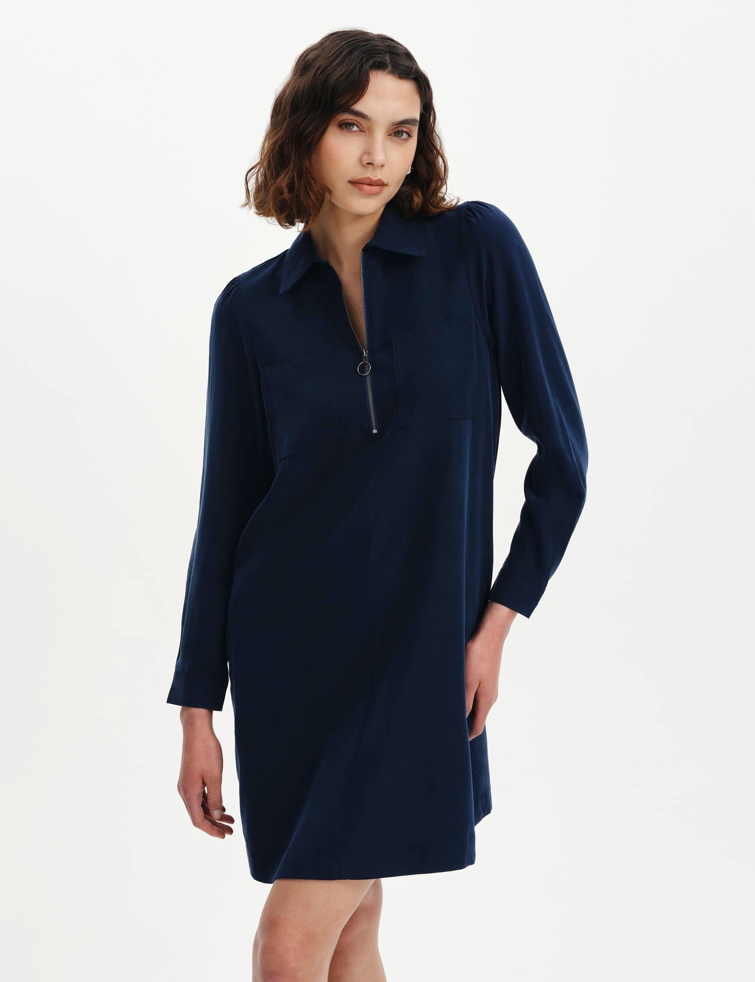 Collared Zip Up Mini Shirt Dress 1 of 7