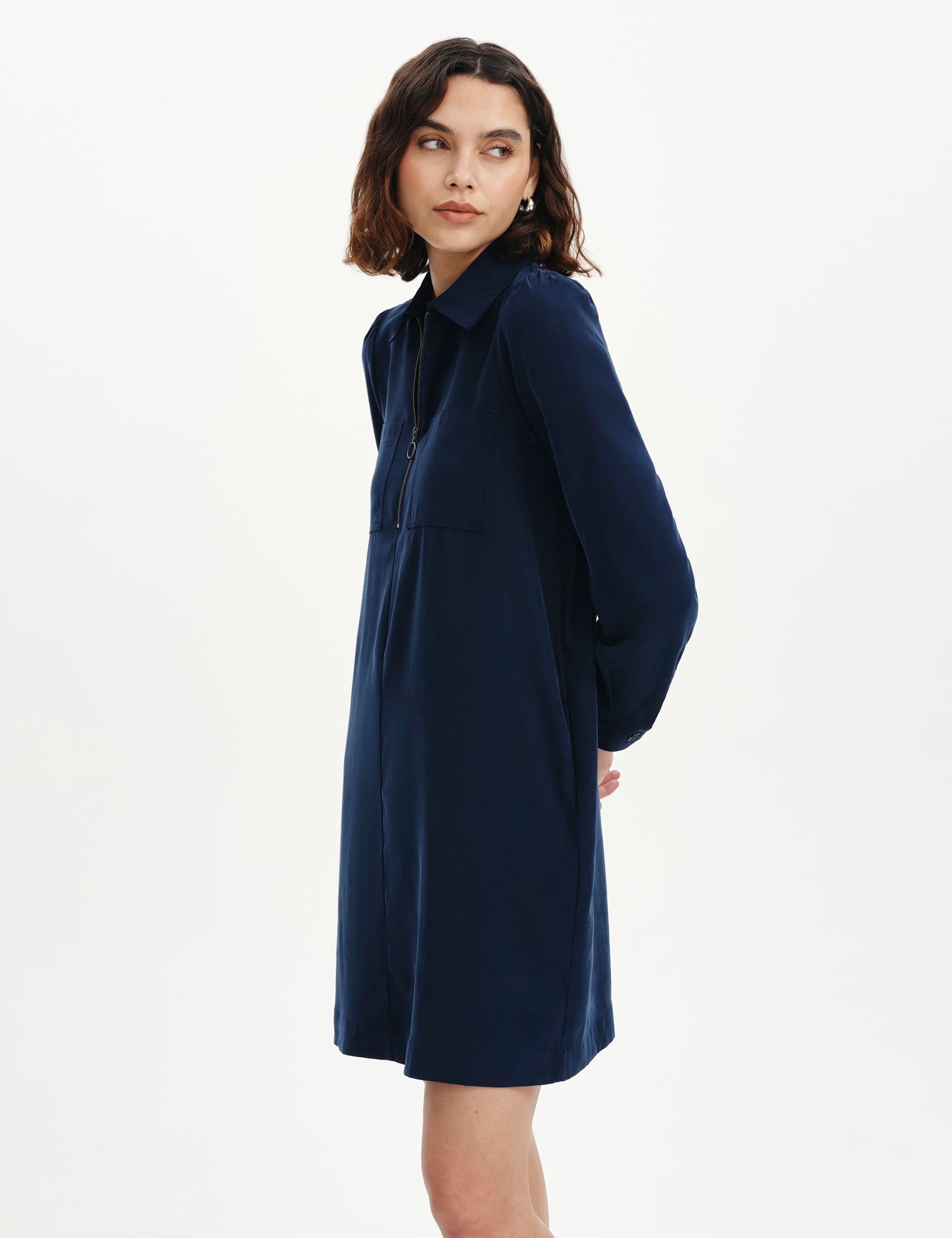 Collared Zip Up Mini Shirt Dress 2 of 7