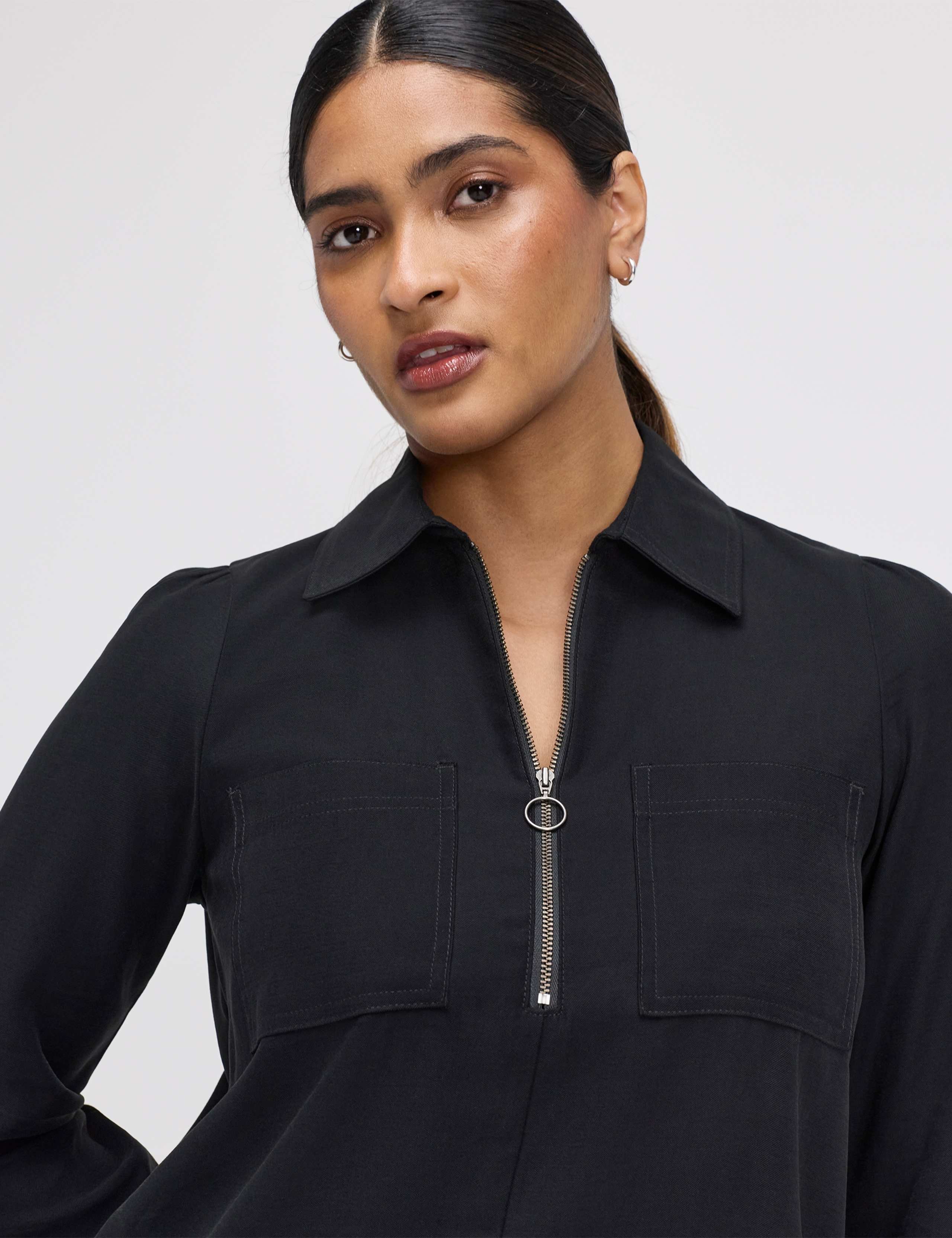 Collared Zip Up Mini Shirt Dress 4 of 5