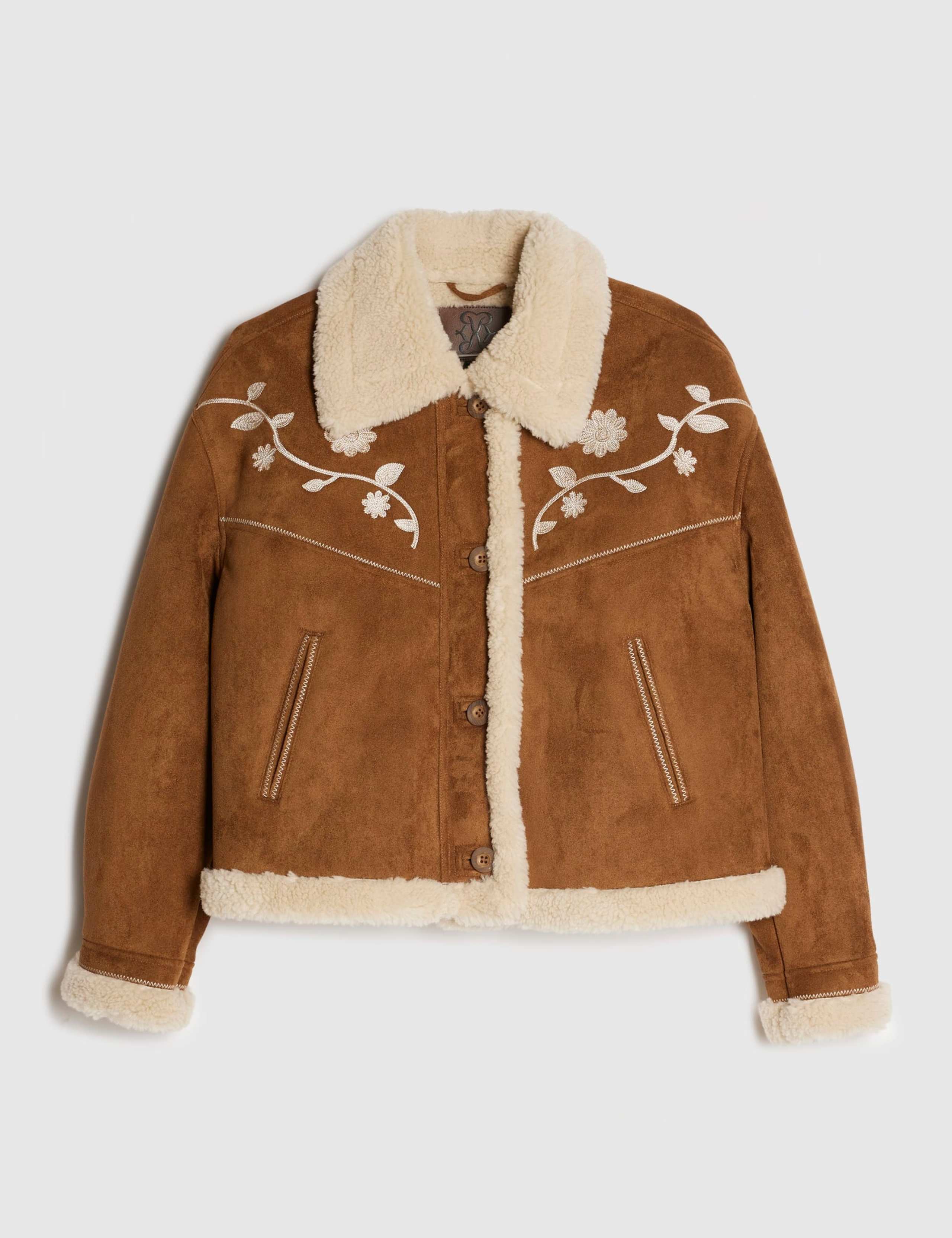 Faux Shearling Embroidered Collared Jacket 6 of 6