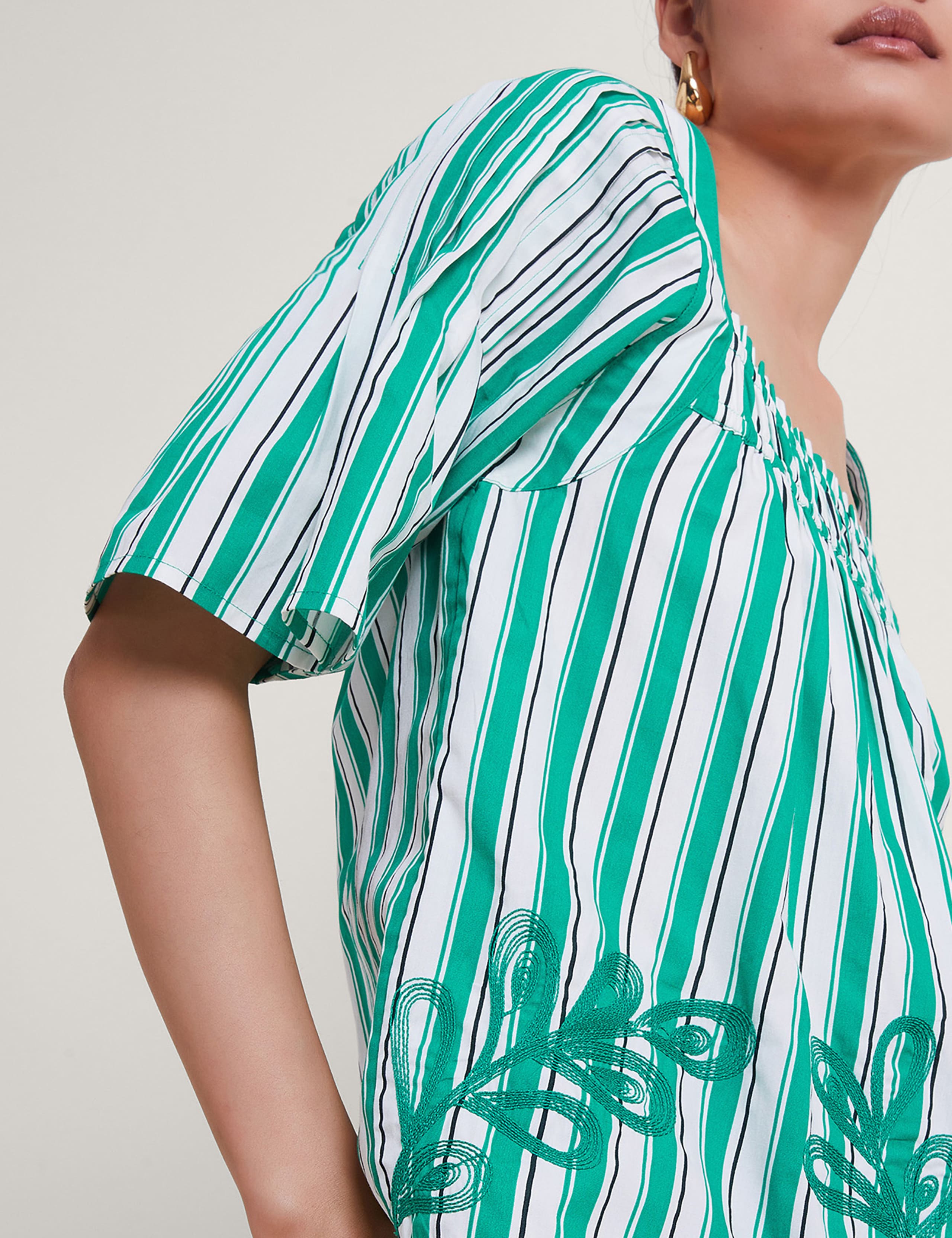Pure Cotton Striped Embroidered Top 3 of 4