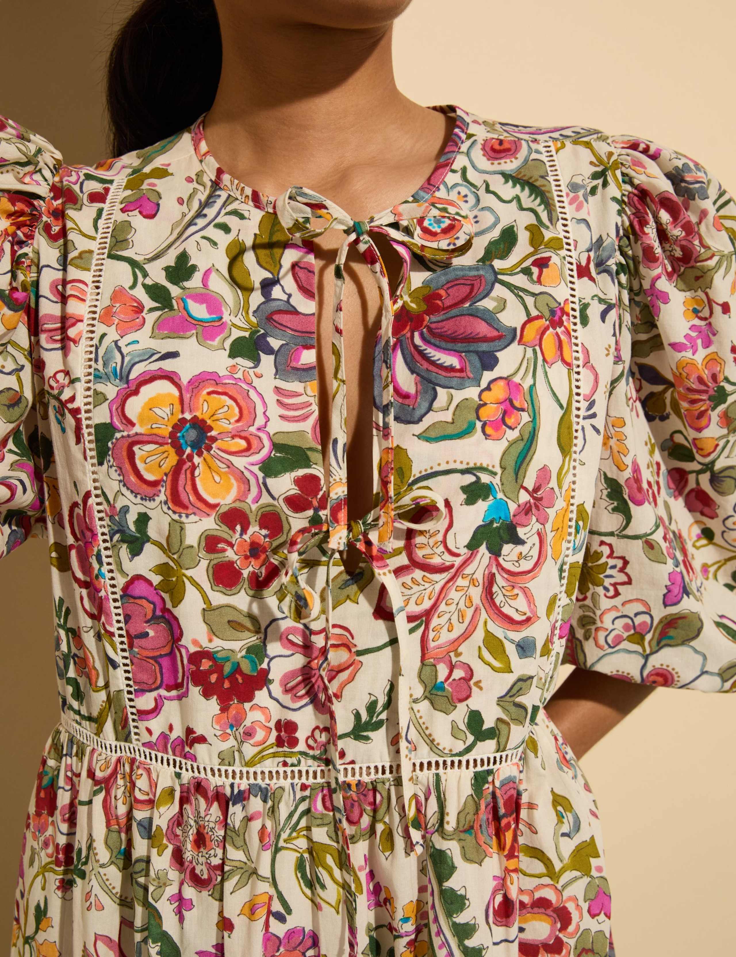 Pure Cotton Floral Midi Tiered Dress 2 of 3