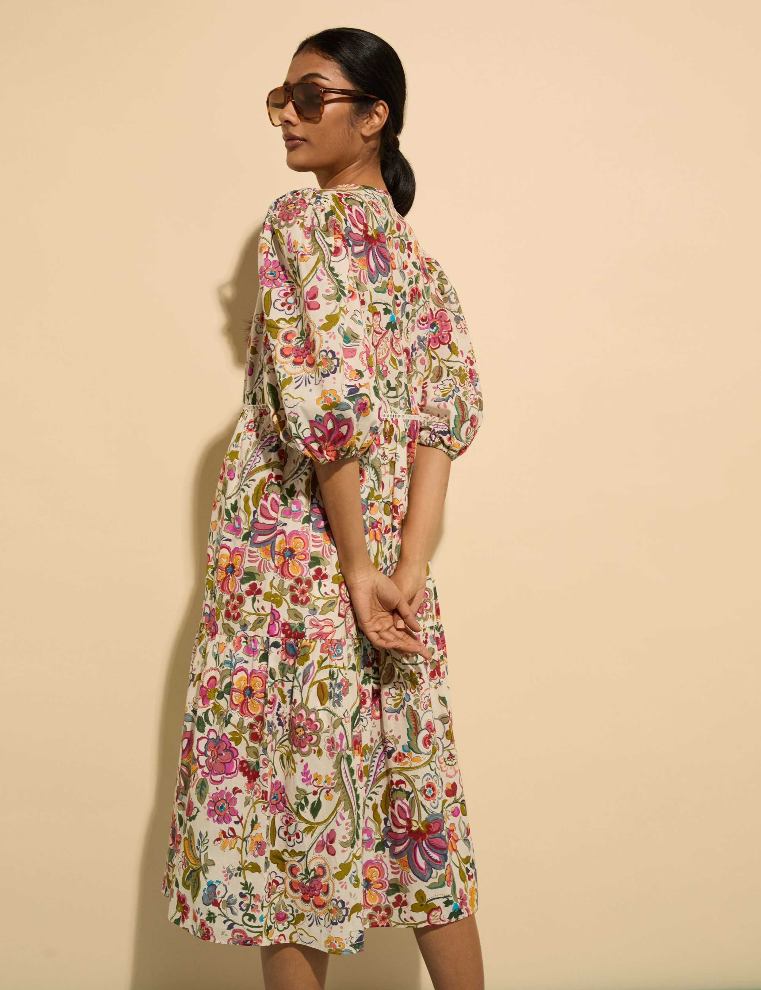 Pure Cotton Floral Midi Tiered Dress 3 of 3