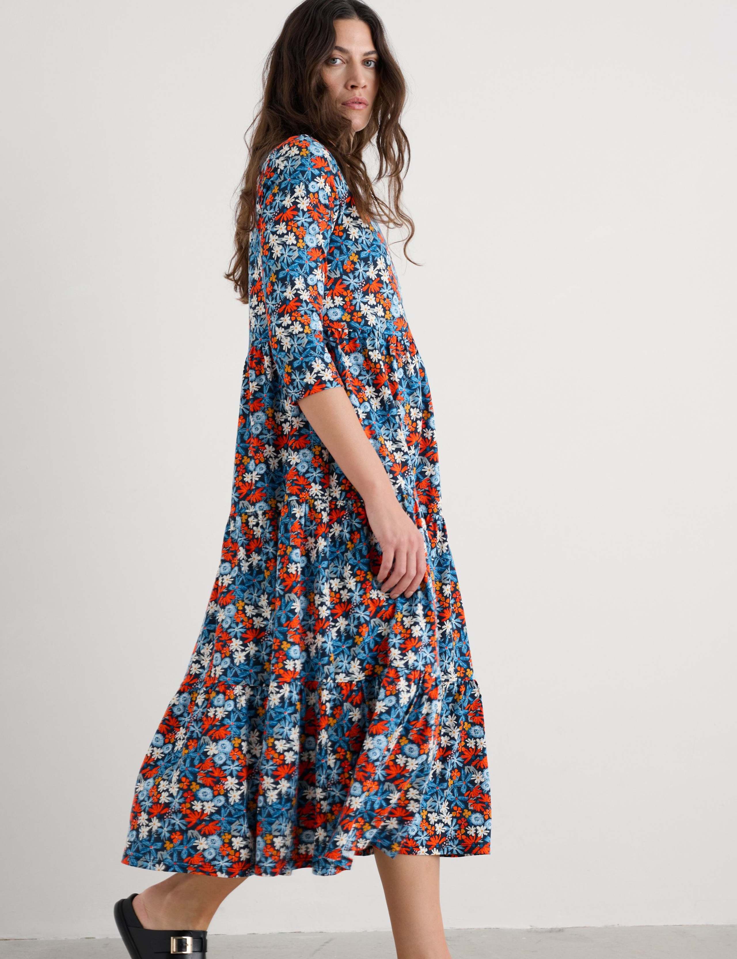 Pure Cotton Floral Midaxi Tiered Dress 4 of 5