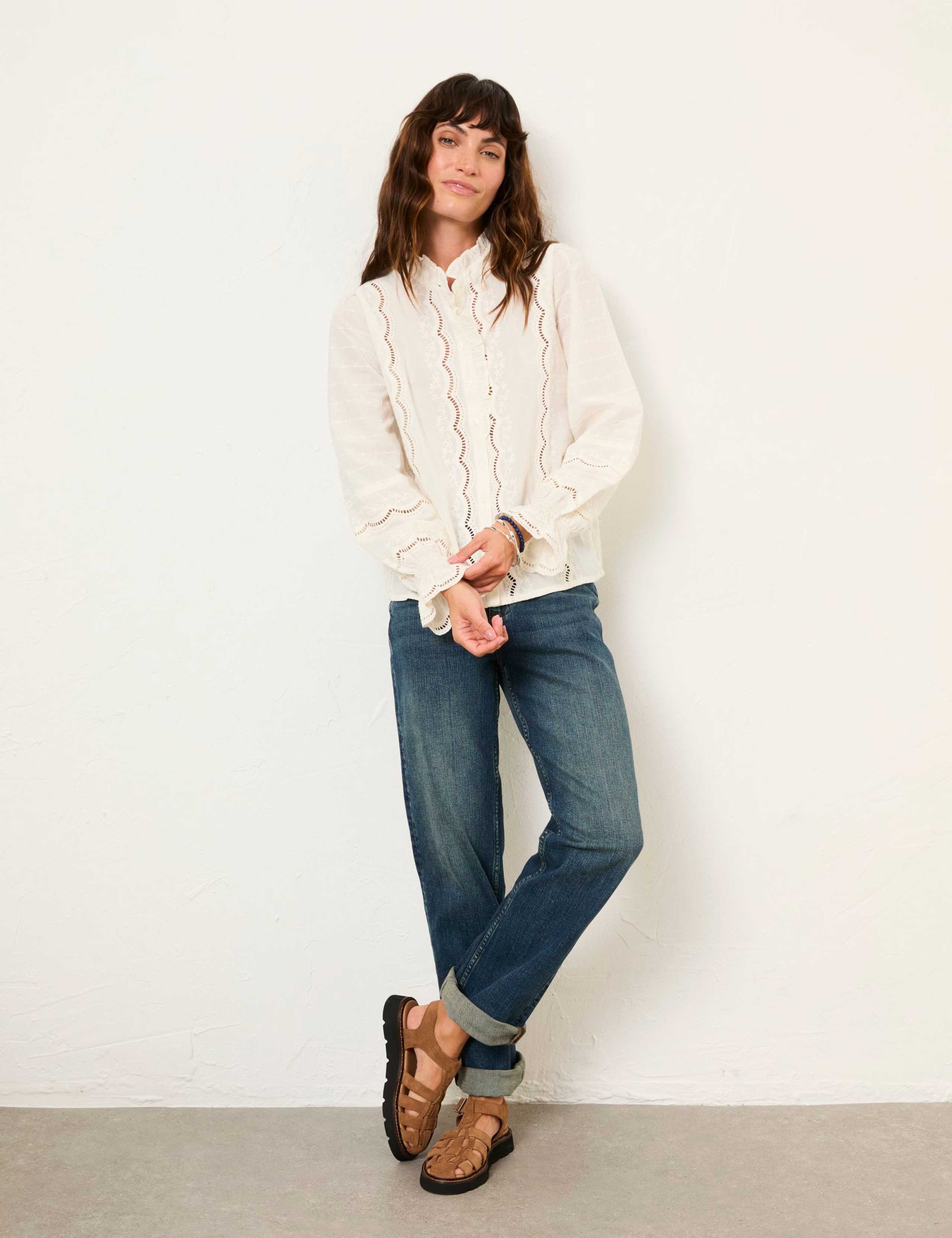 Pure Cotton Broderie High Neck Blouse 1 of 6