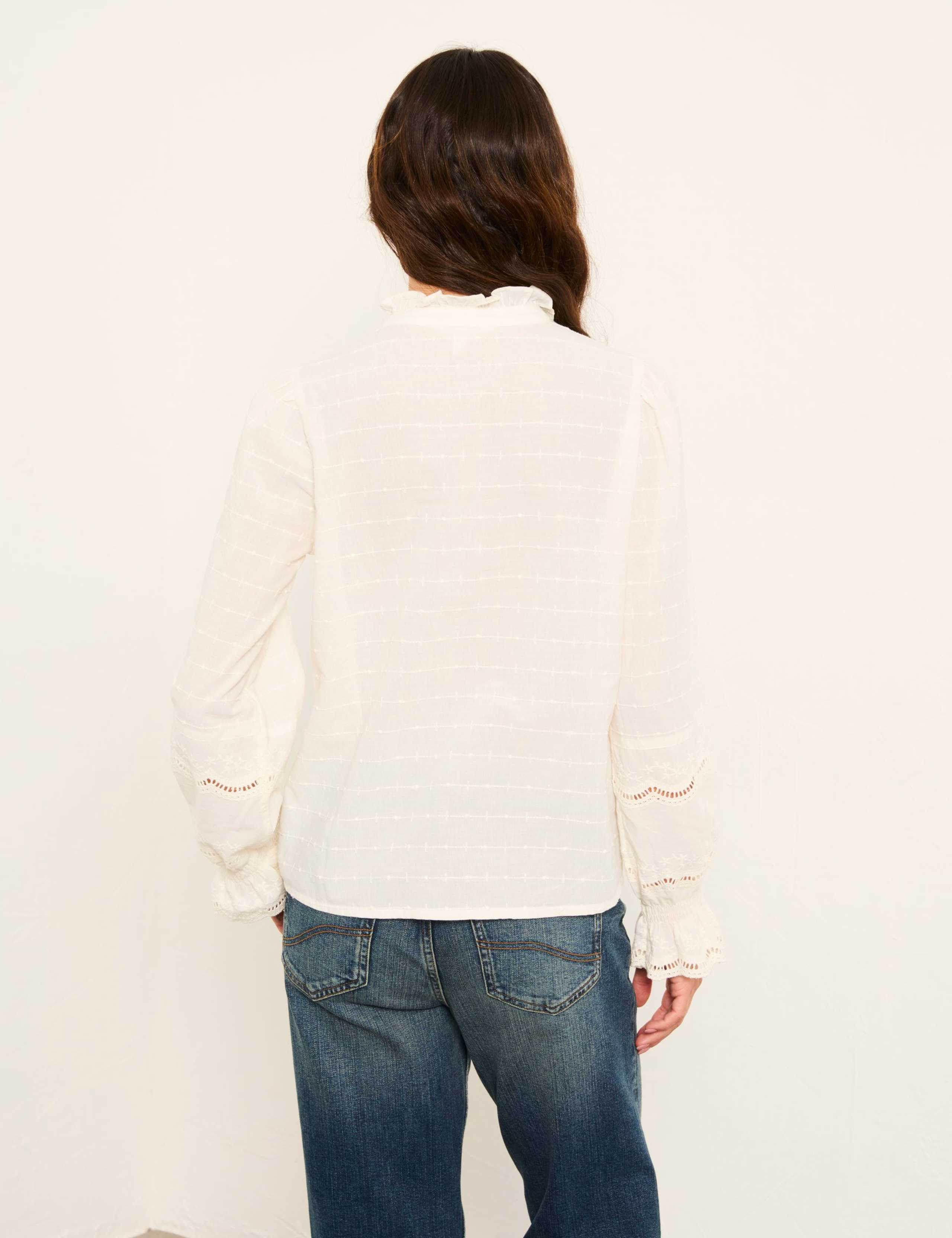 Pure Cotton Broderie High Neck Blouse 3 of 6