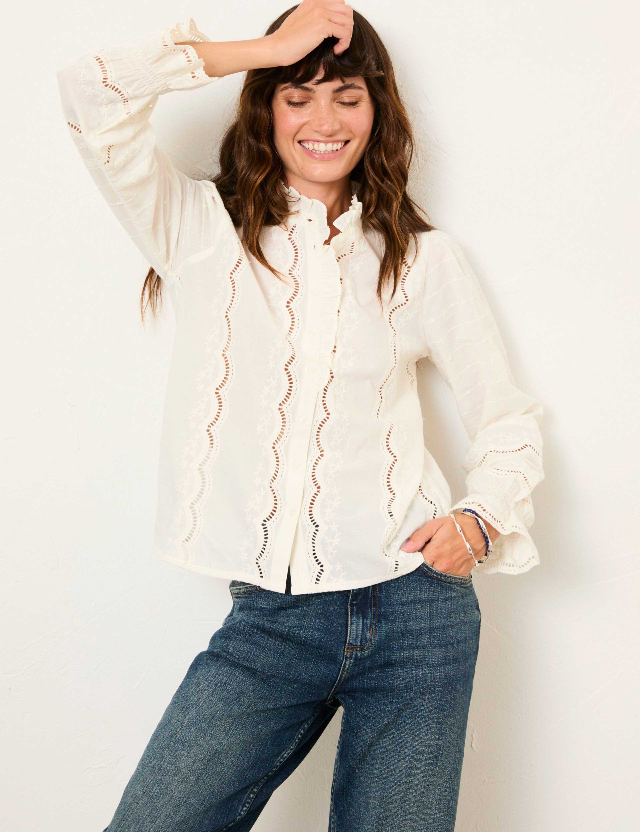Pure Cotton Broderie High Neck Blouse 4 of 6