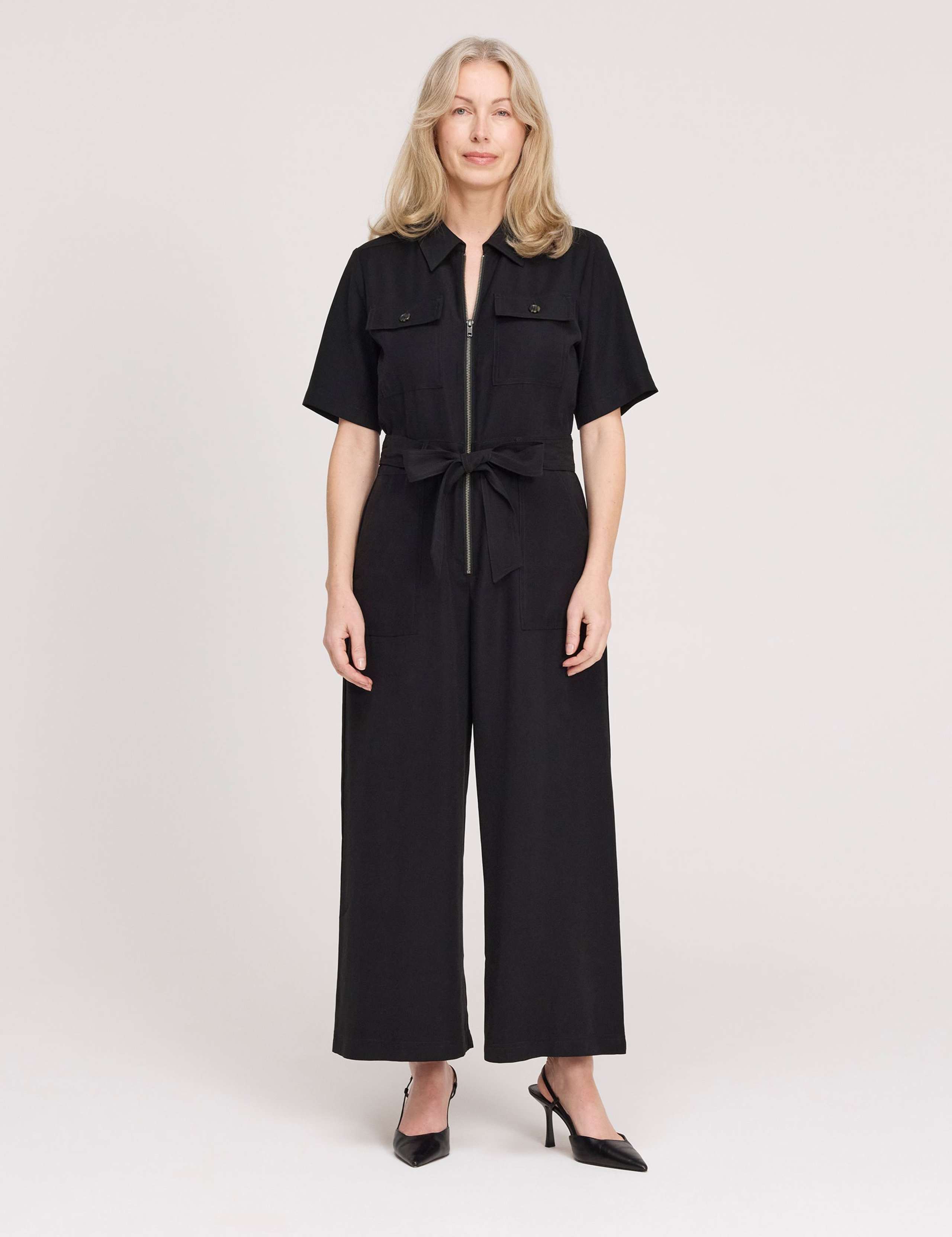 Short Sleeve Cropped Wide Leg Jumpsuit 1 of 5