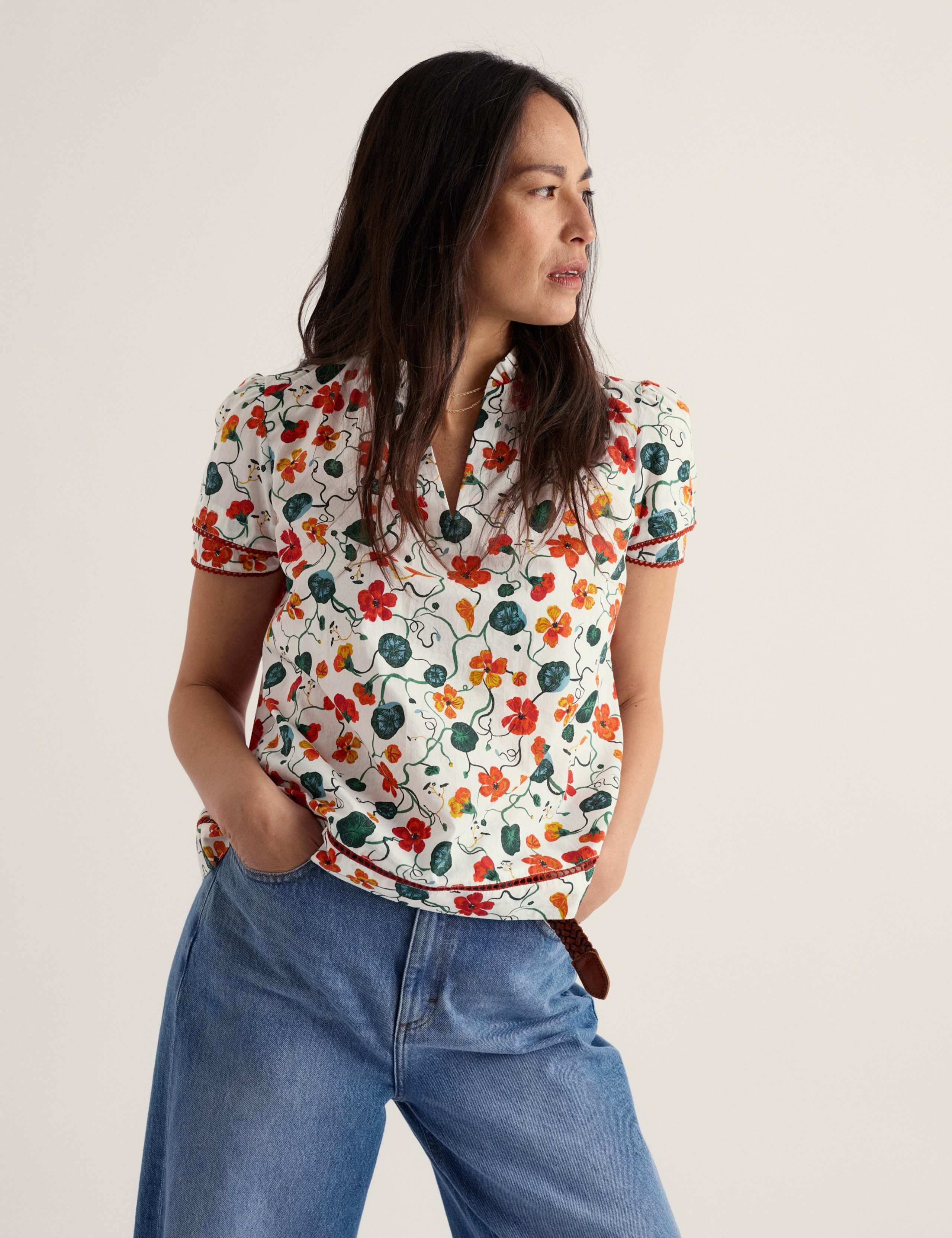 Pure Cotton Floral Lace Detail Top 5 of 5