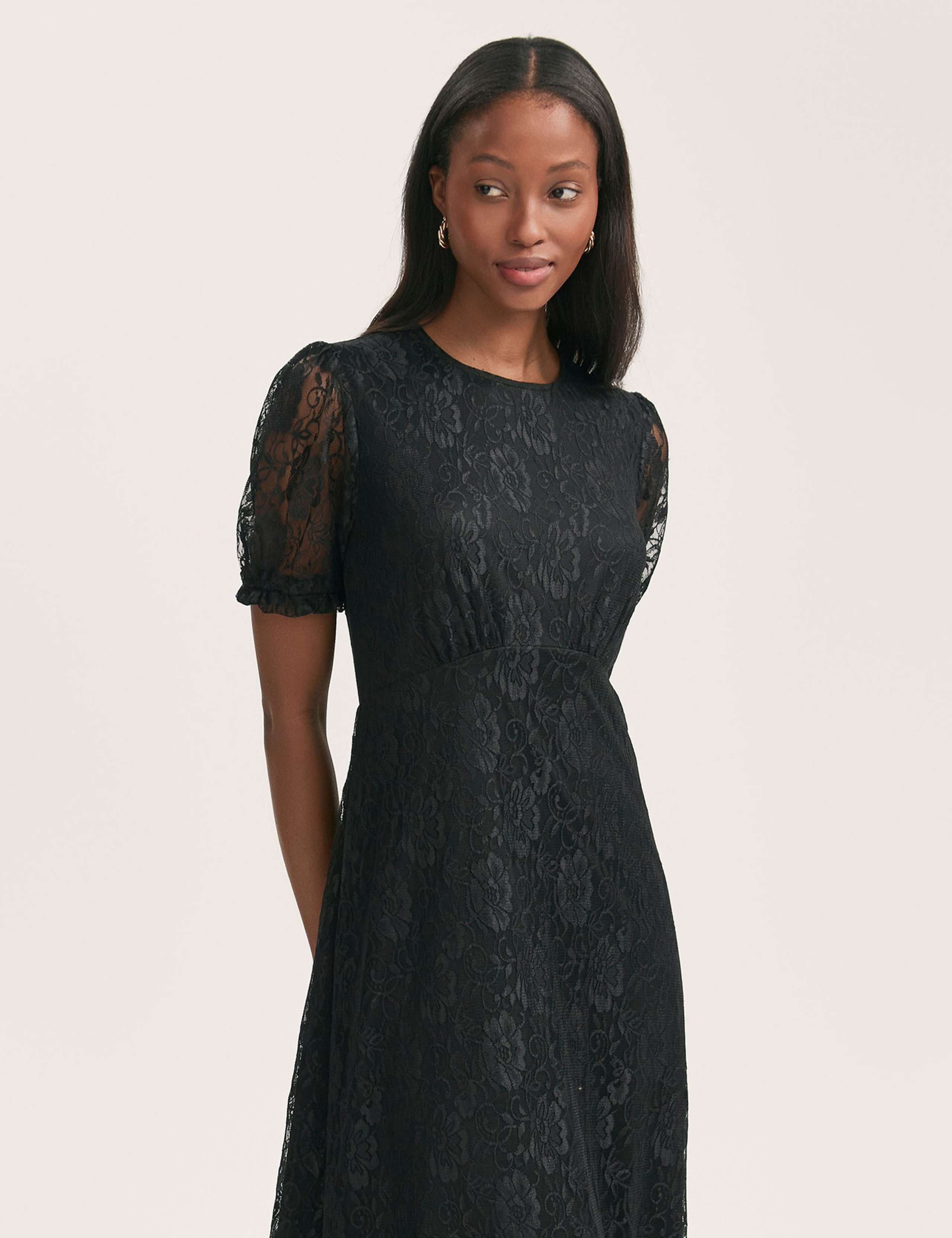 Floral Lace Puff Sleeve Midi Skater Dress 3 of 4