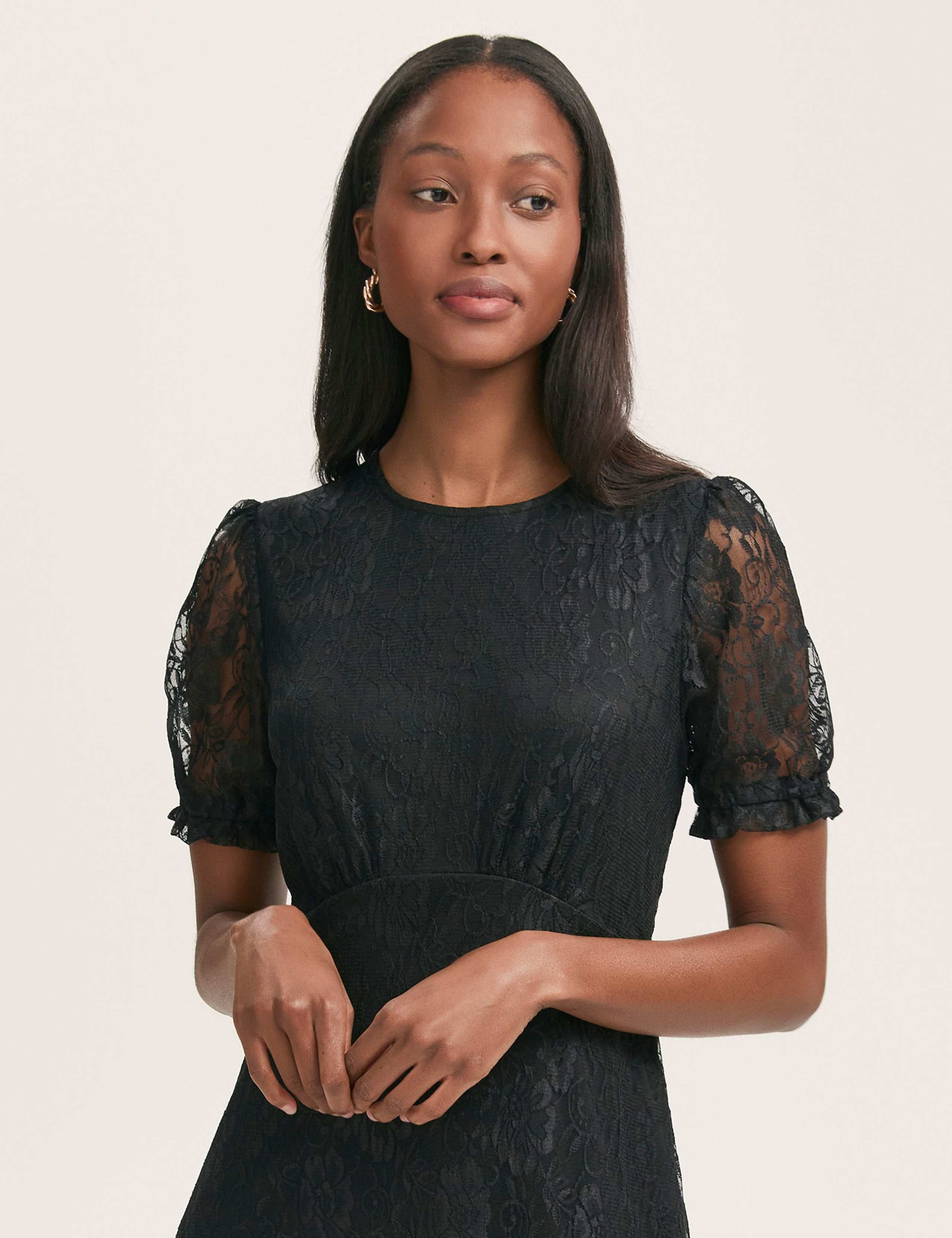 Floral Lace Puff Sleeve Midi Skater Dress 4 of 4