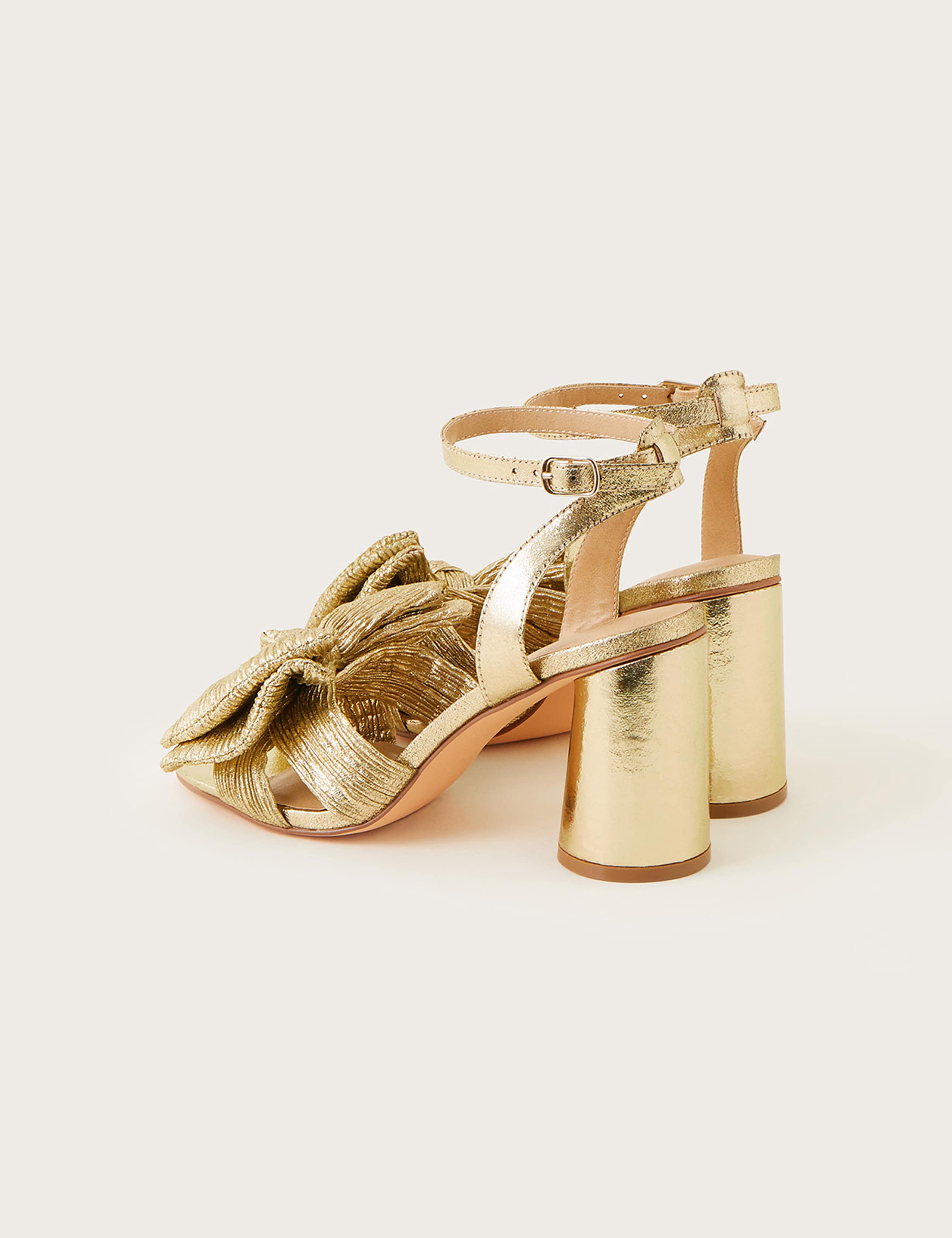 Metallic Bow Block Heel Sandals 3 of 4