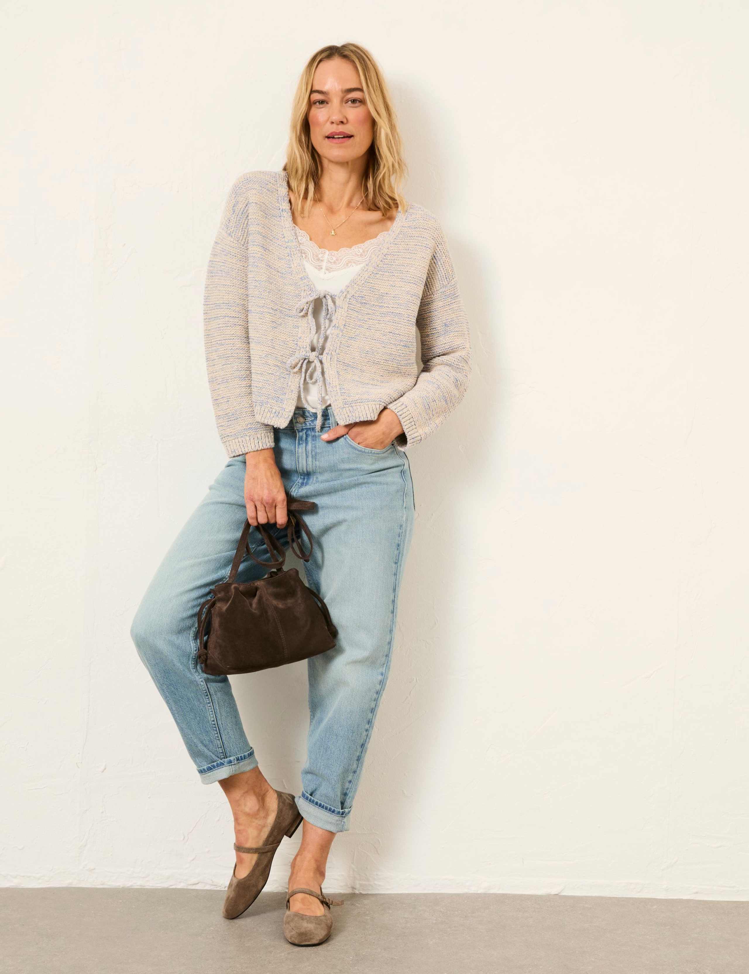 Cotton Blend Textured V-Neck Cardigan 1 of 5