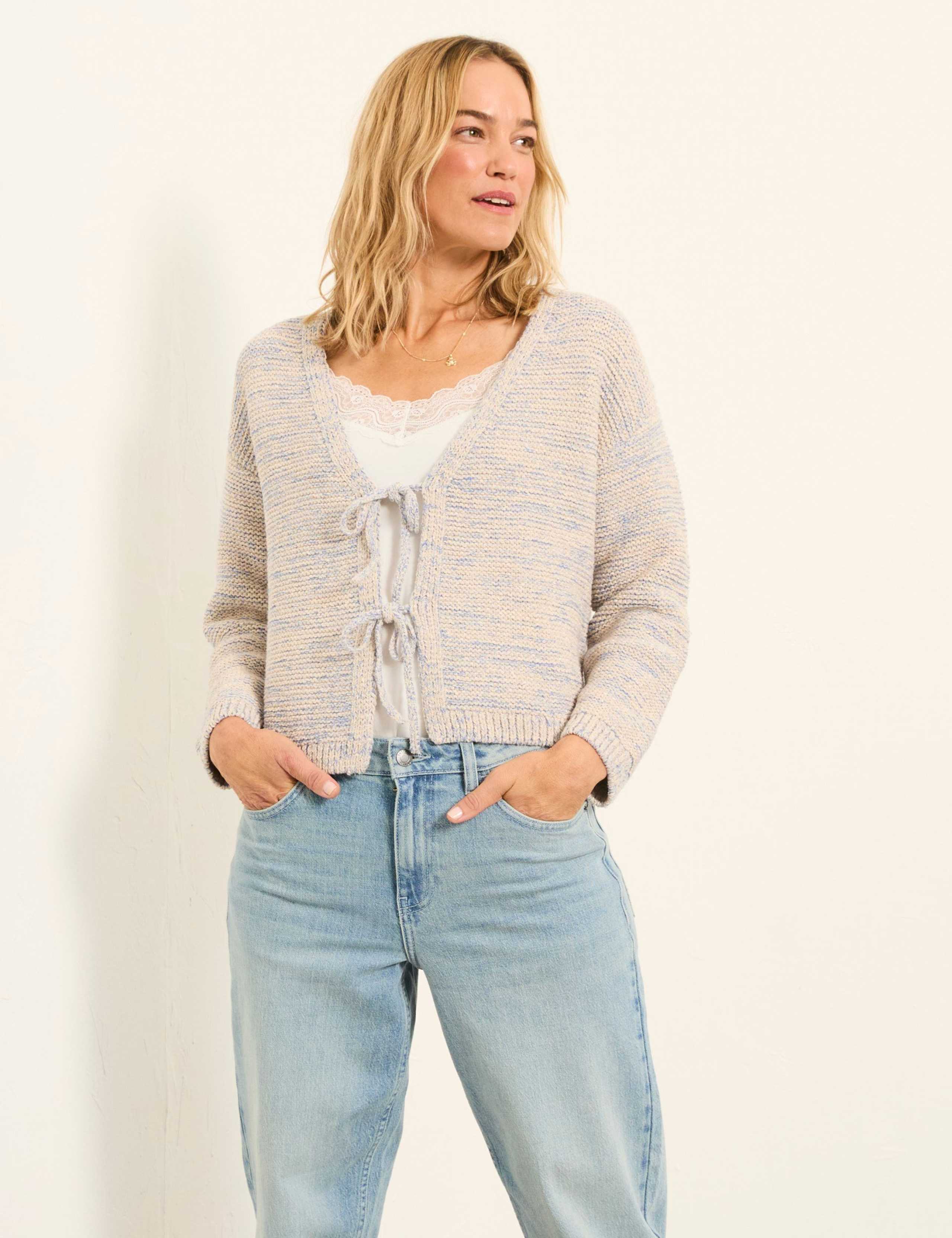 Cotton Blend Textured V-Neck Cardigan 5 of 5