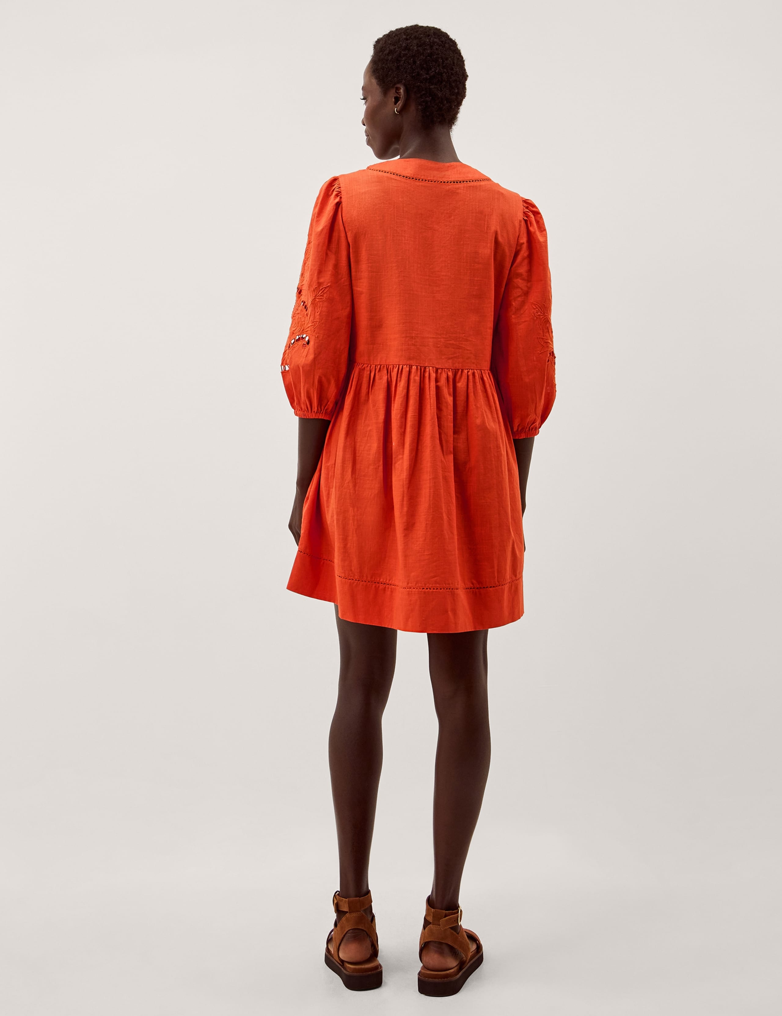 Pure Cotton Embroidered V-Neck Mini Smock Dress 4 of 6