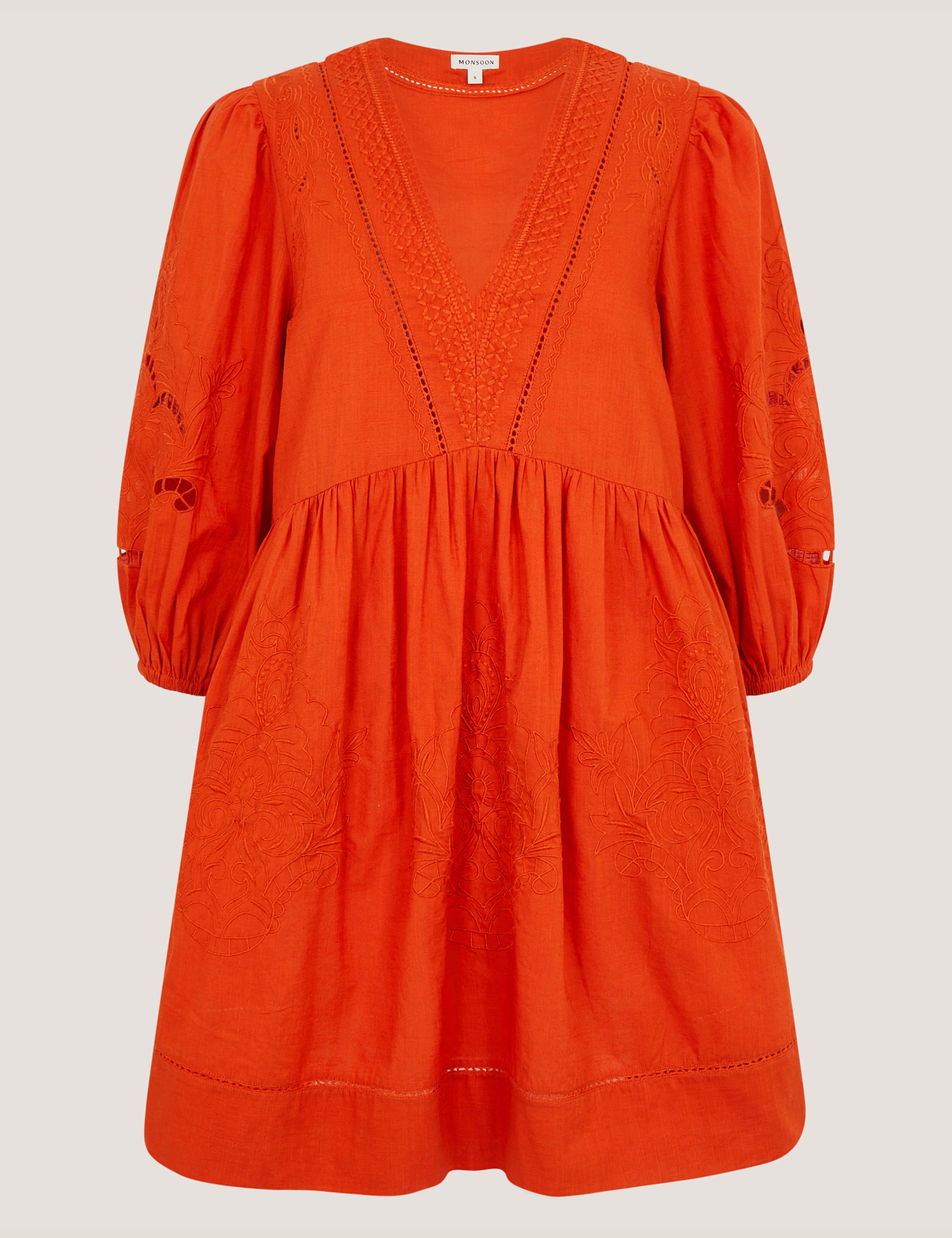 Pure Cotton Embroidered V-Neck Mini Smock Dress 2 of 6