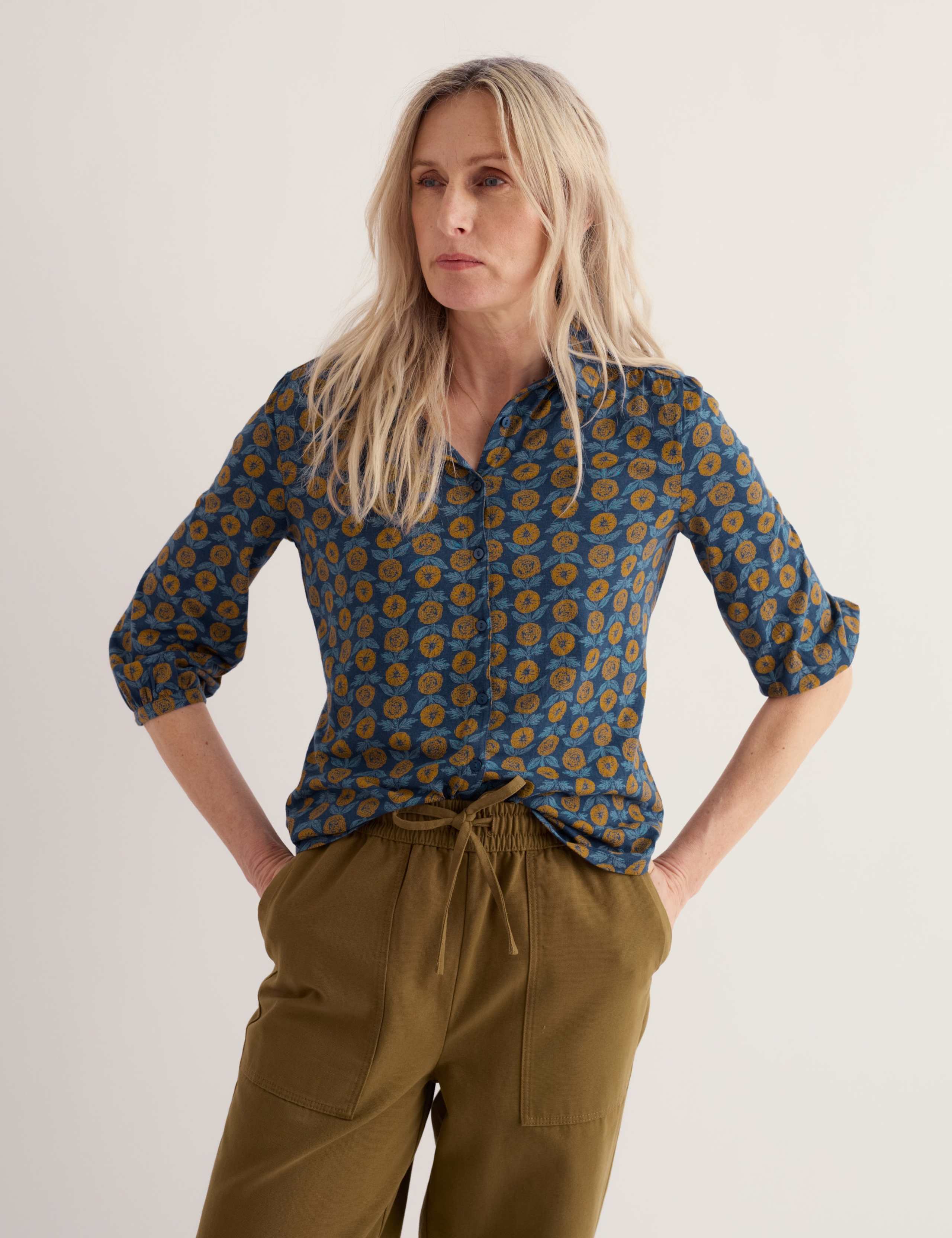 Cotton Modal Floral Blouson Sleeve Shirt 5 of 5