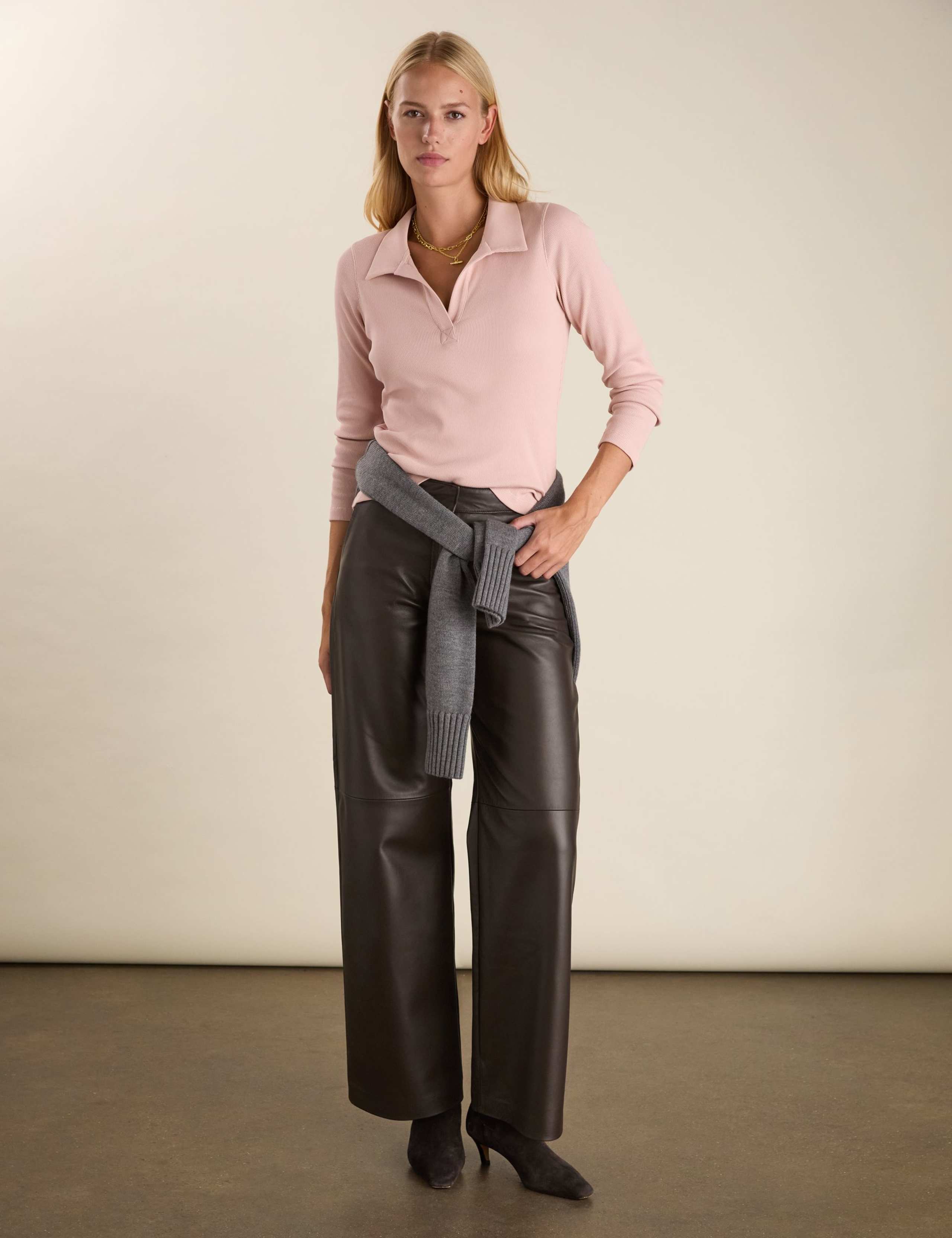 Pure Cotton Ribbed Open Collar Top 5 of 5