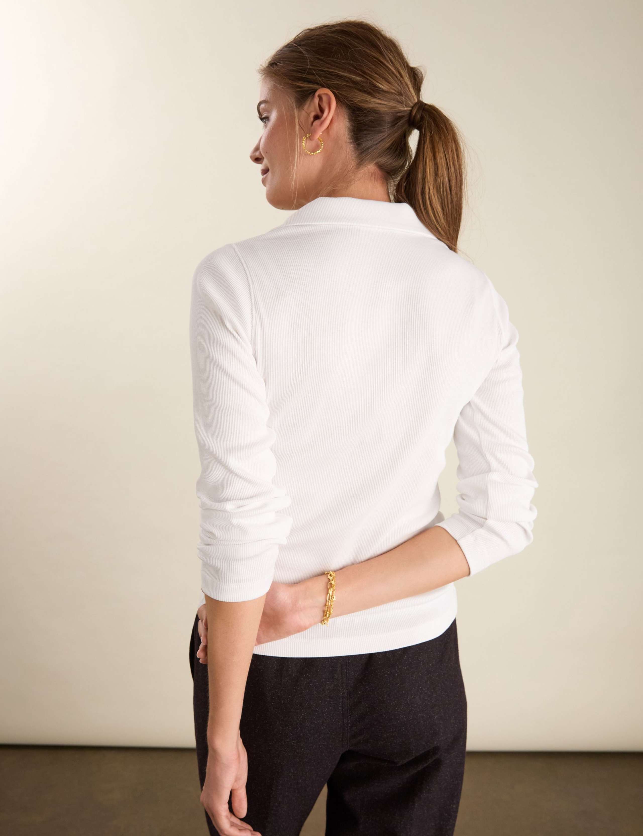 Pure Cotton Ribbed Open Collar Top 4 of 5