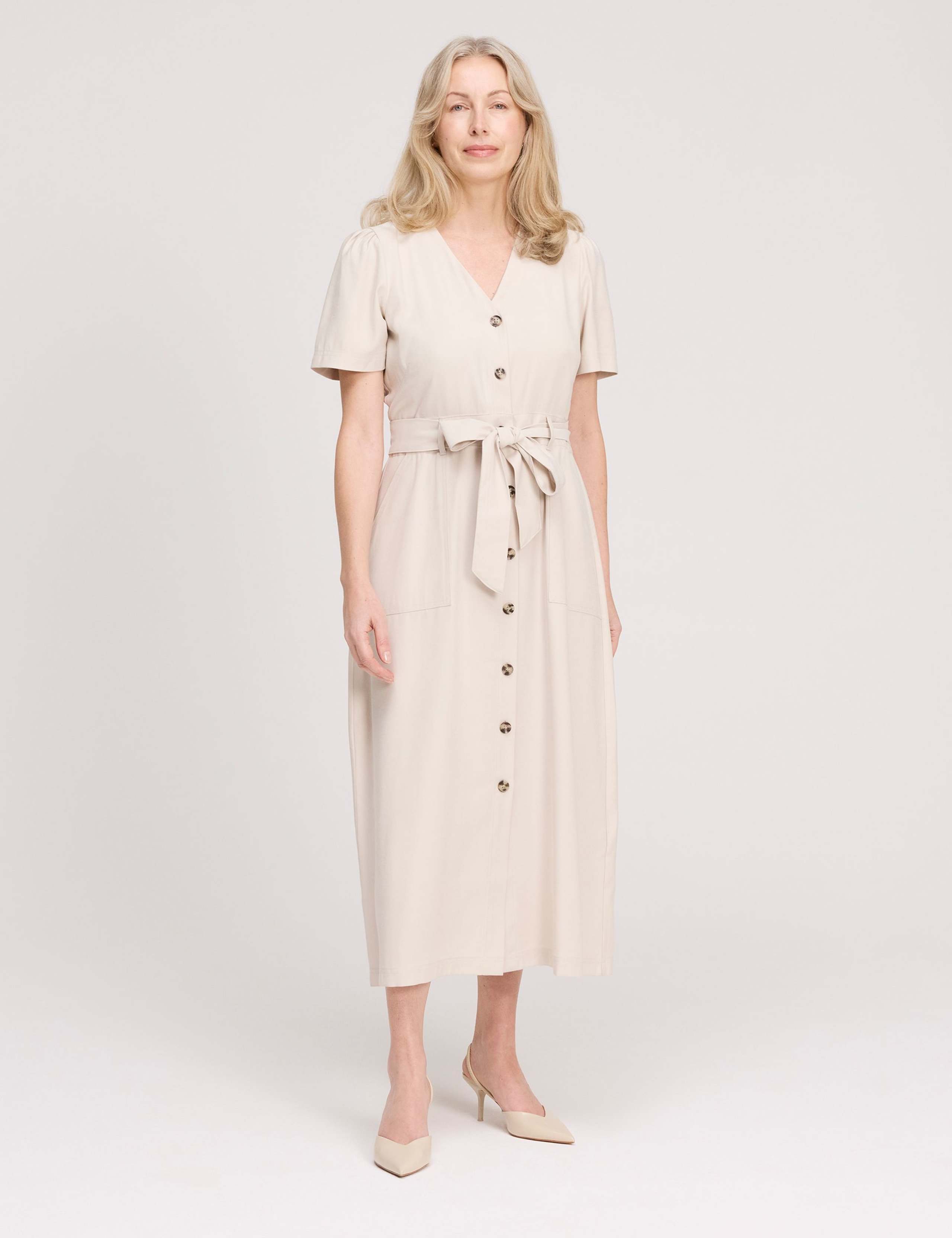 V-Neck Button Through Midi Shirt Dress 1 of 5