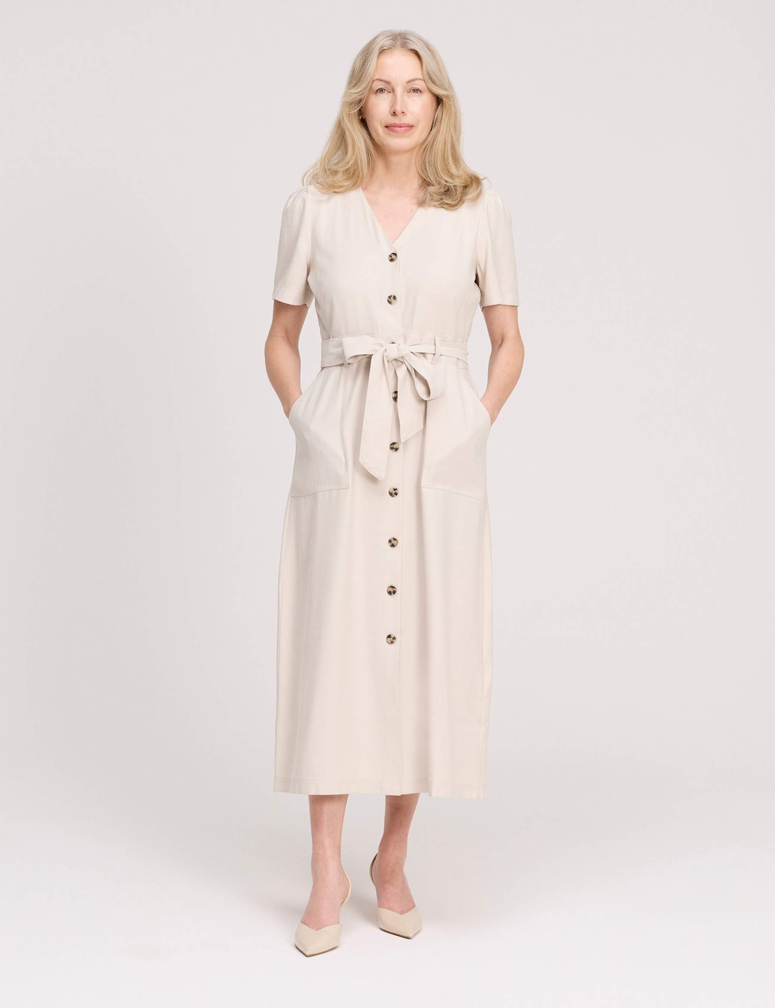 V-Neck Button Through Midi Shirt Dress 2 of 5