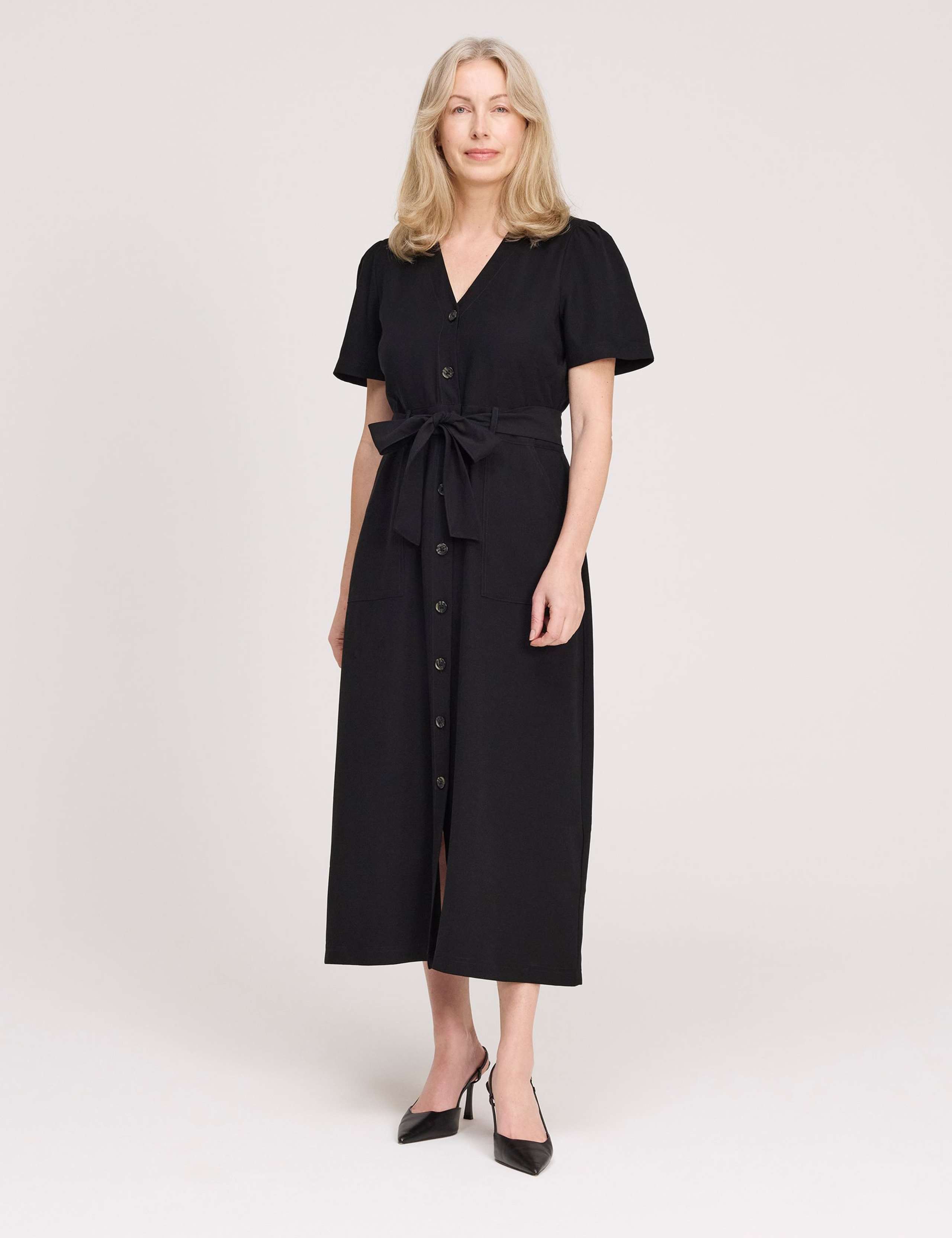 V-Neck Button Through Midi Shirt Dress 1 of 5