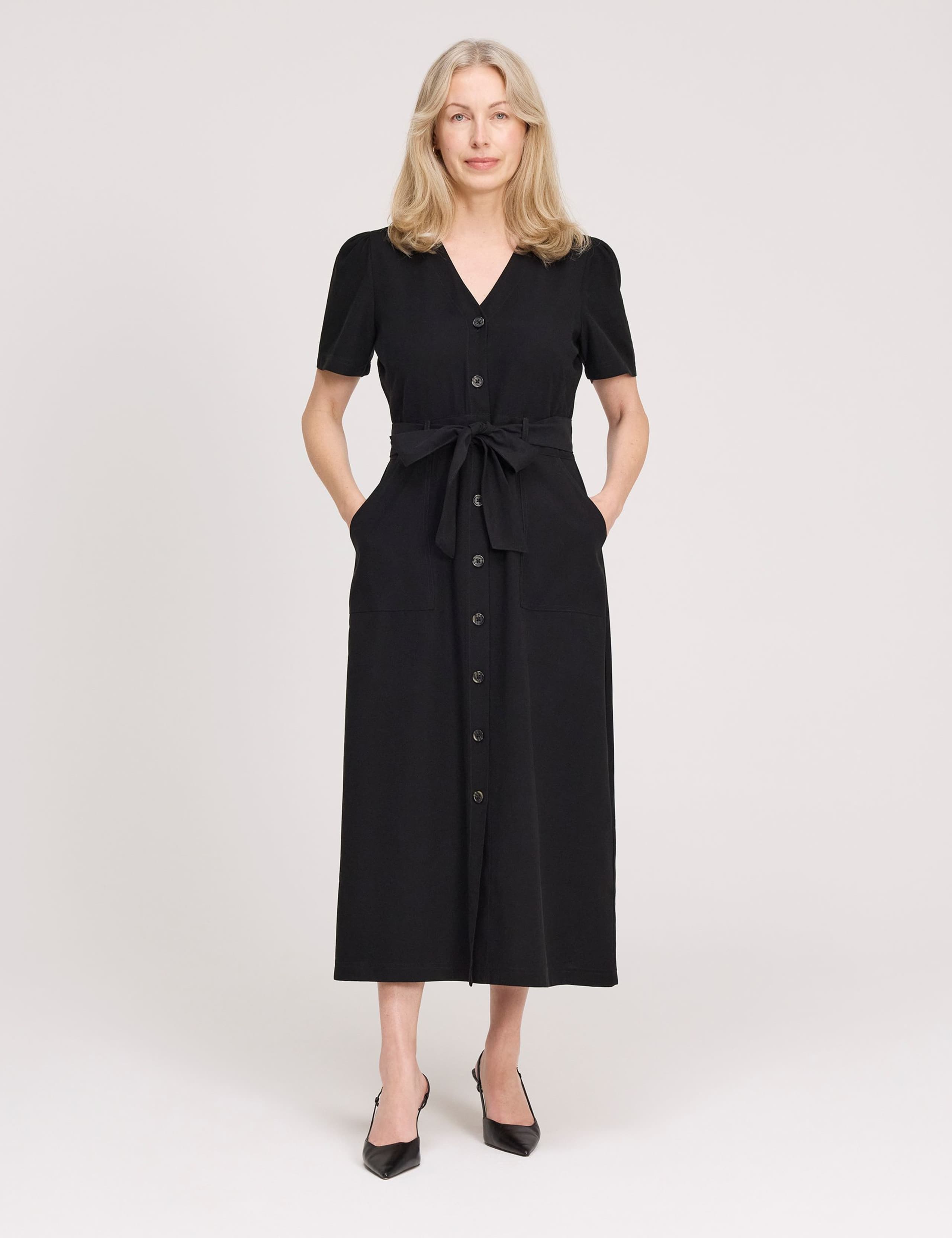 V-Neck Button Through Midi Shirt Dress 2 of 5