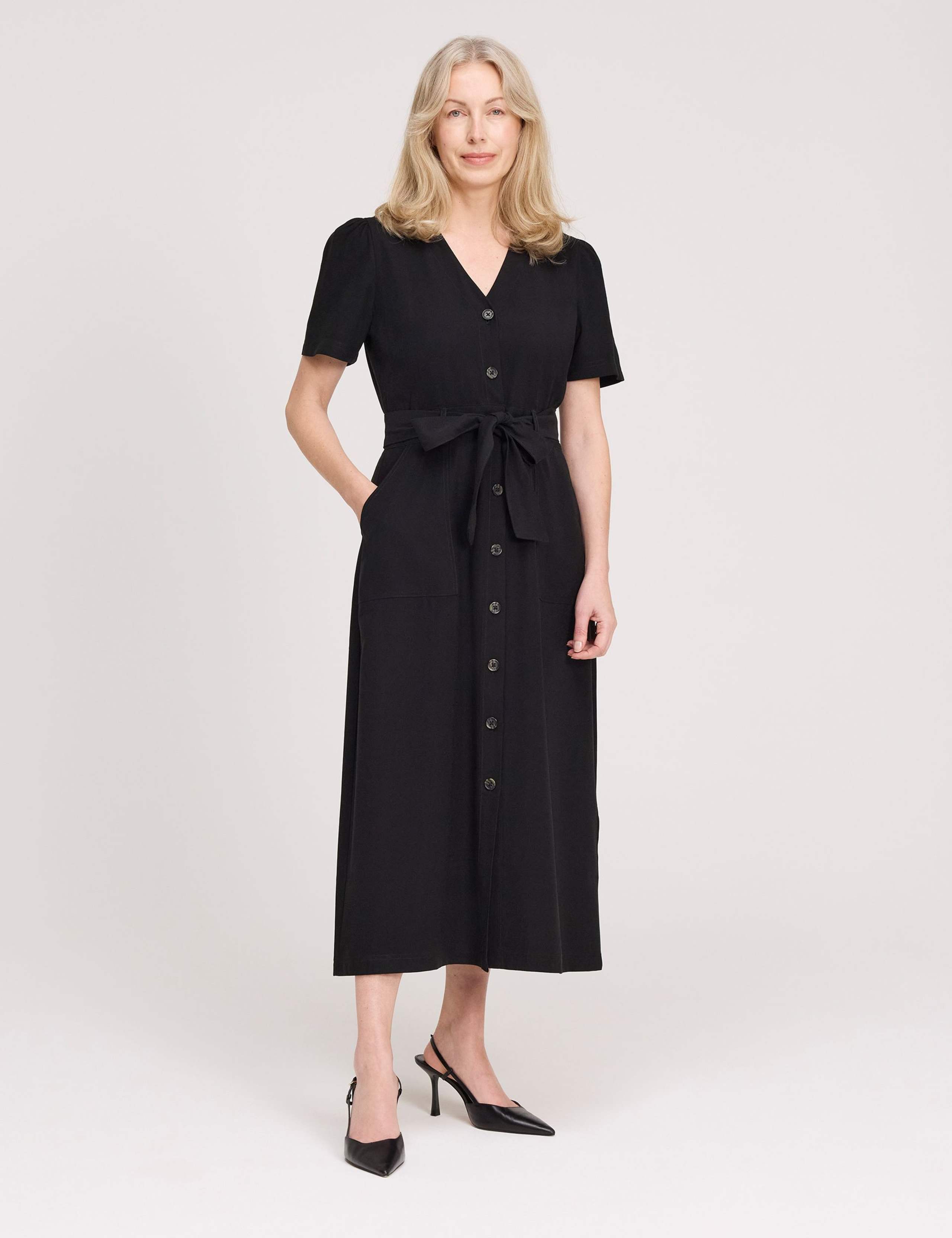 V-Neck Button Through Midi Shirt Dress 3 of 5