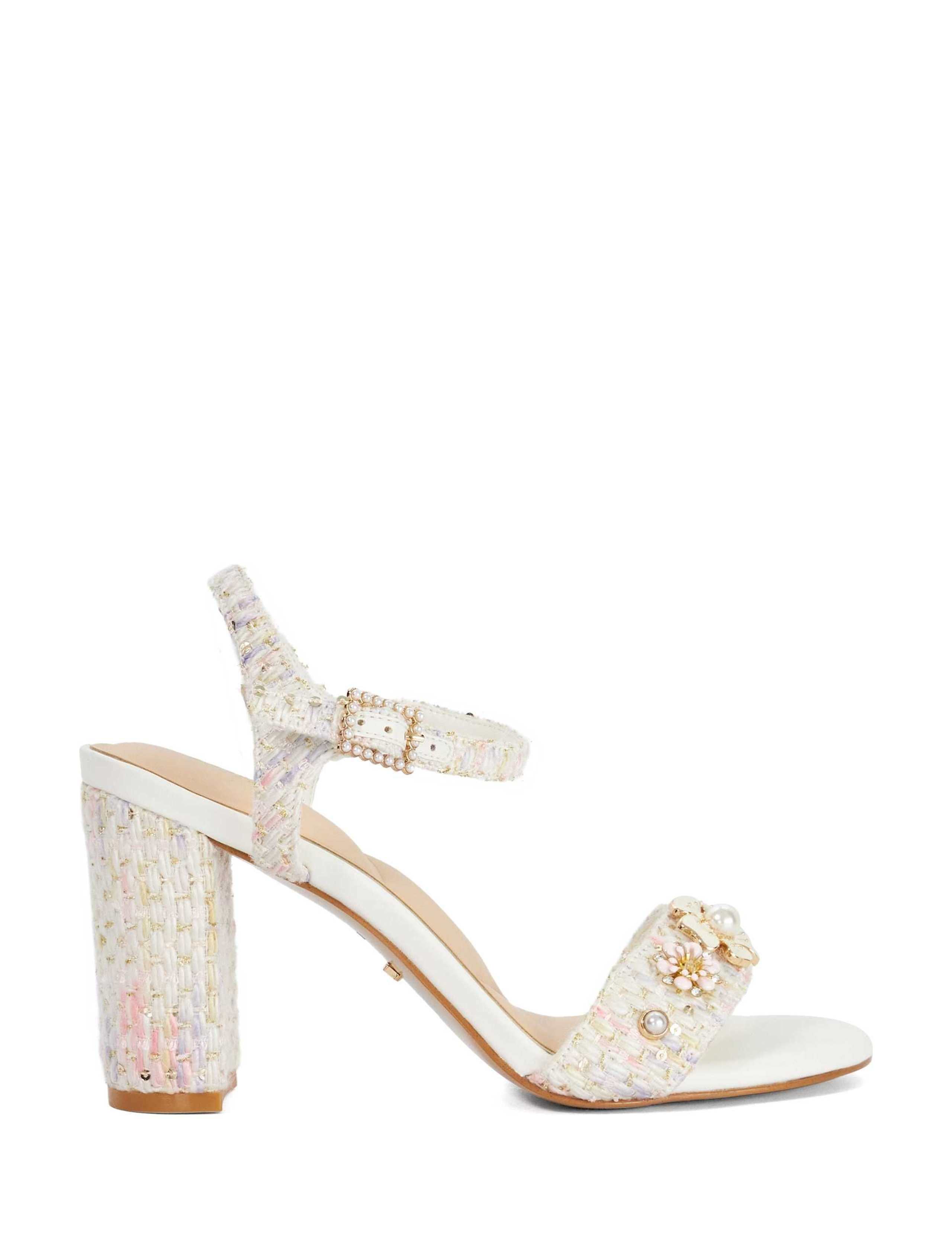 Flower Embellished Strappy Block Heel Sandals 1 of 5