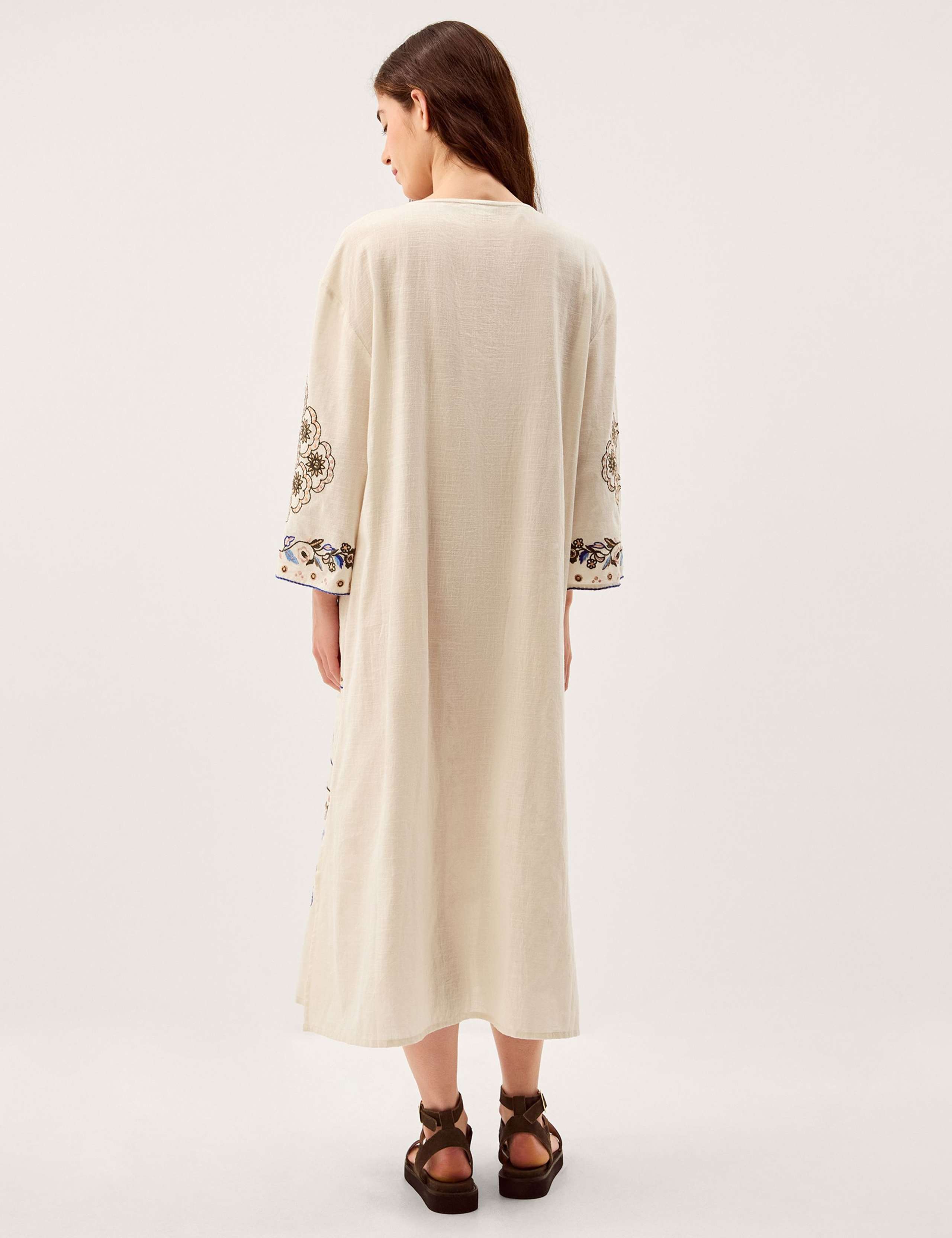 Pure Cotton Embroidered V-Neck Kaftan Dress 3 of 5