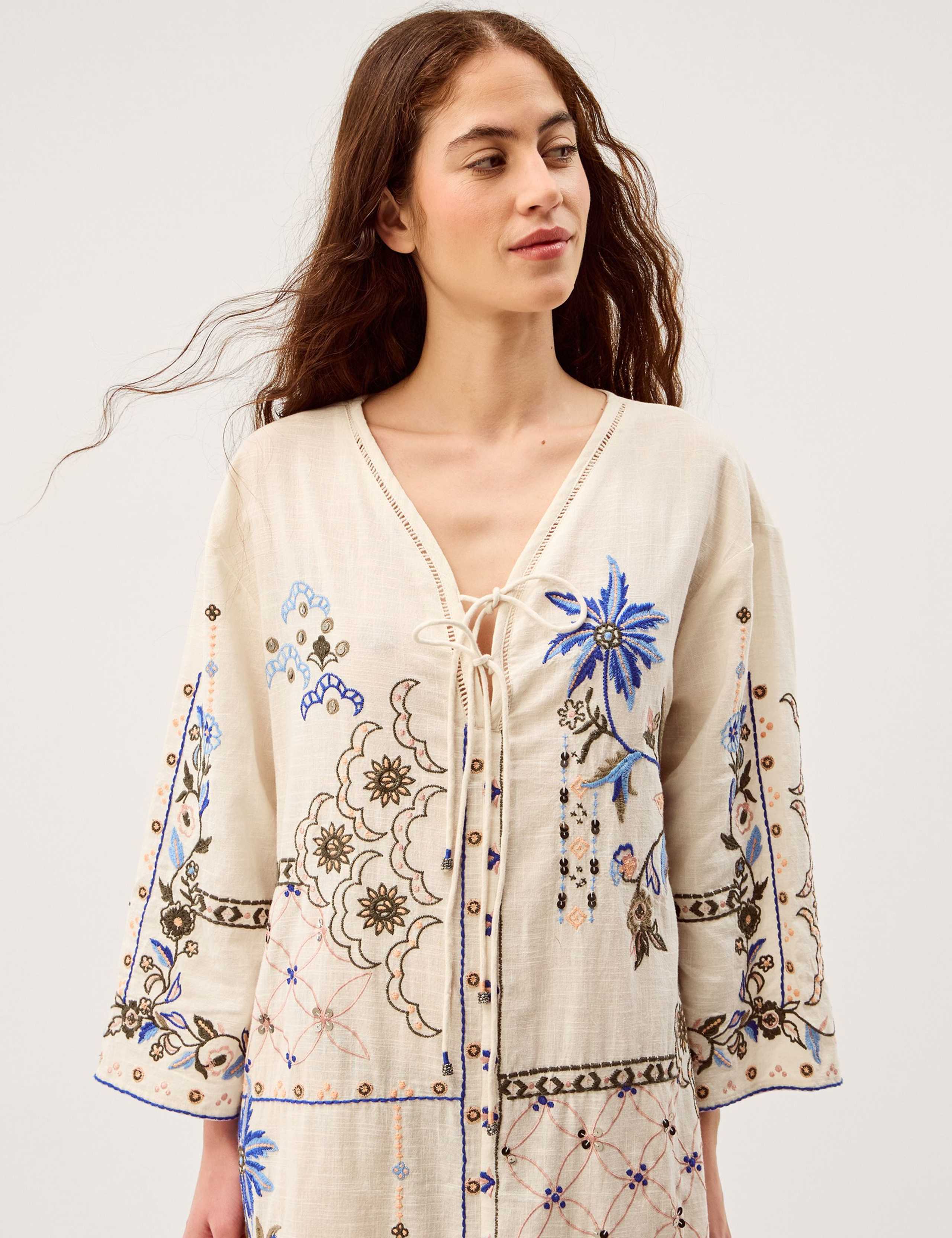 Pure Cotton Embroidered V-Neck Kaftan Dress 5 of 5