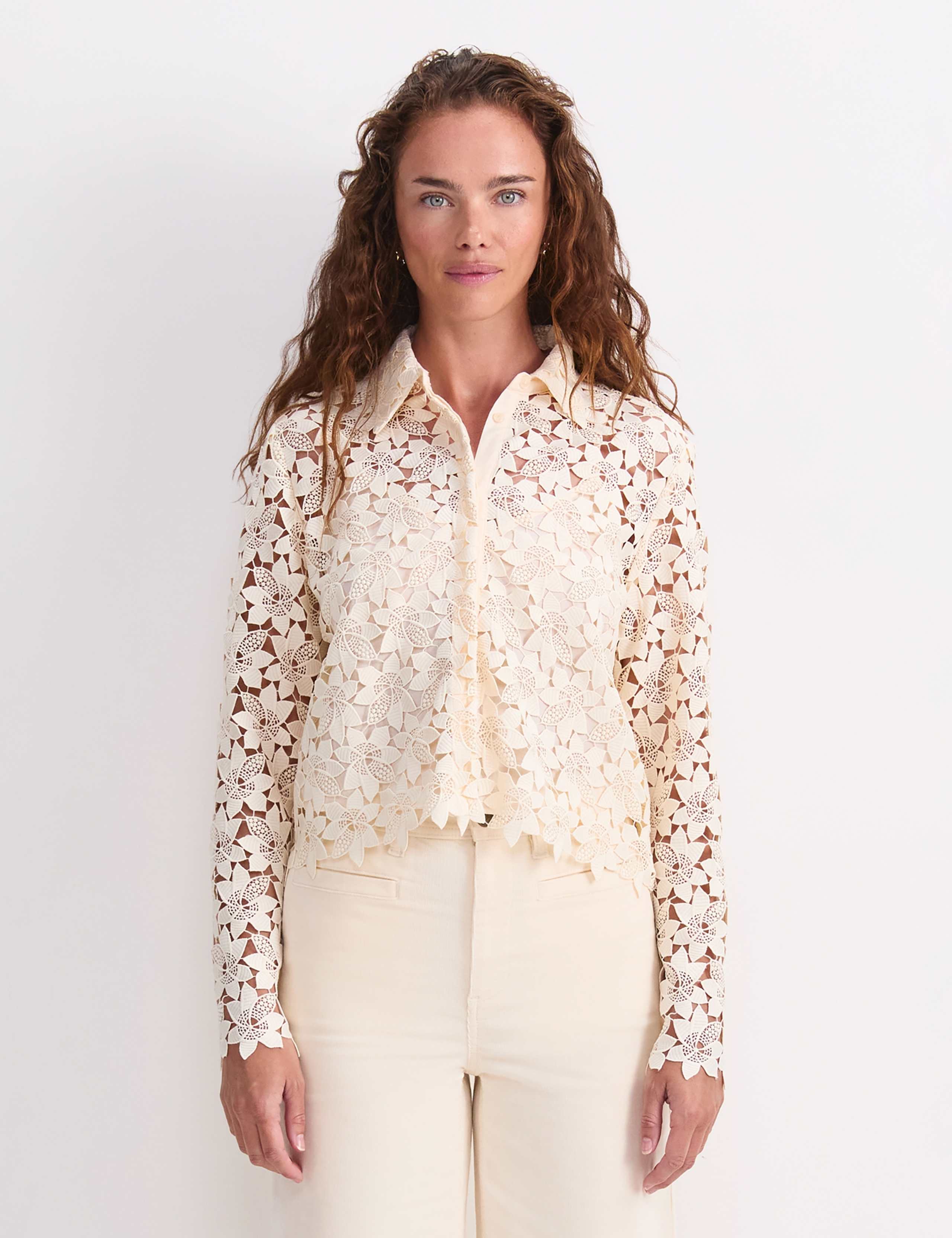 Floral Lace Button Through Relaxed Blouse 1 of 8