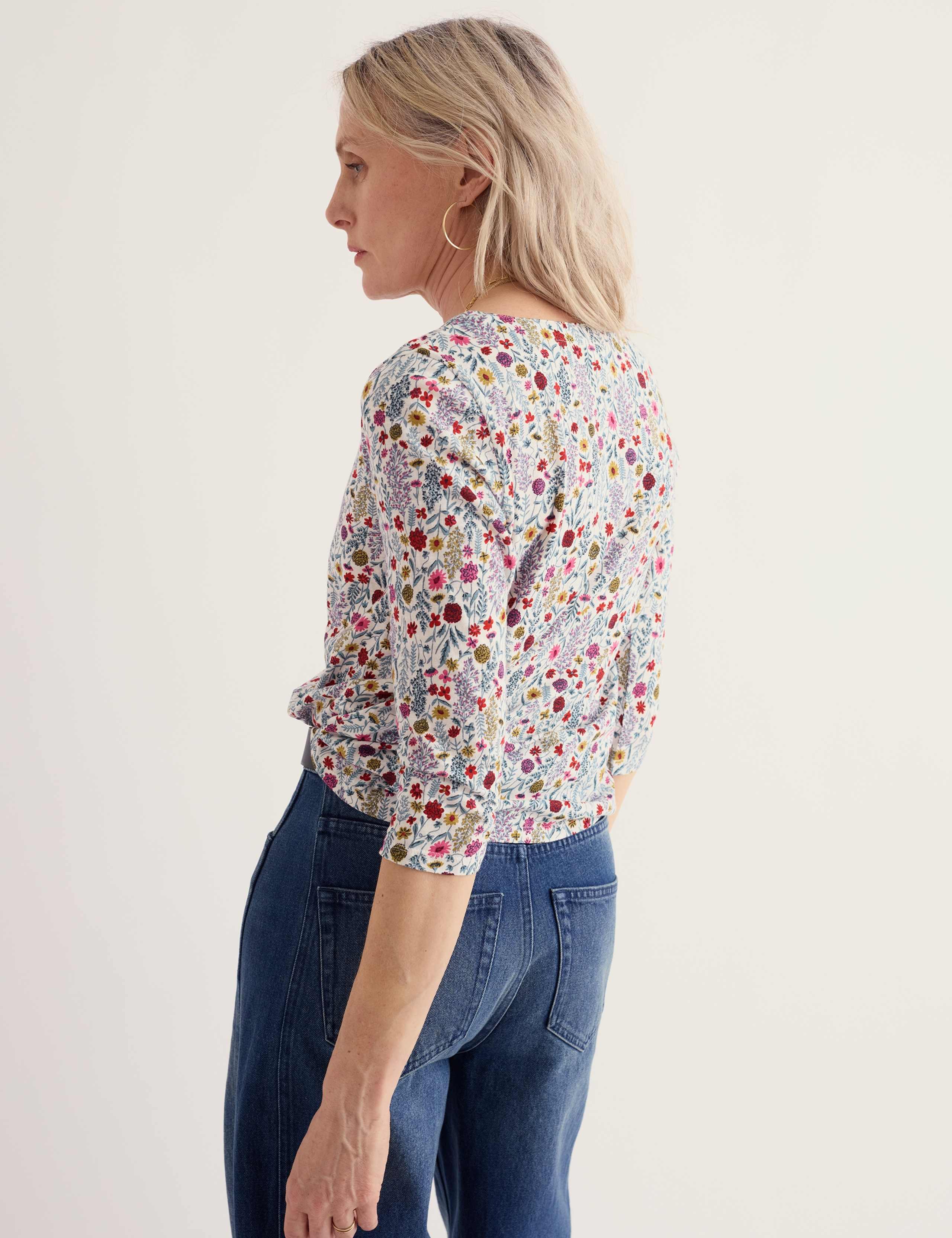 Pure Cotton Floral V-Neck Button Through Top 4 of 5