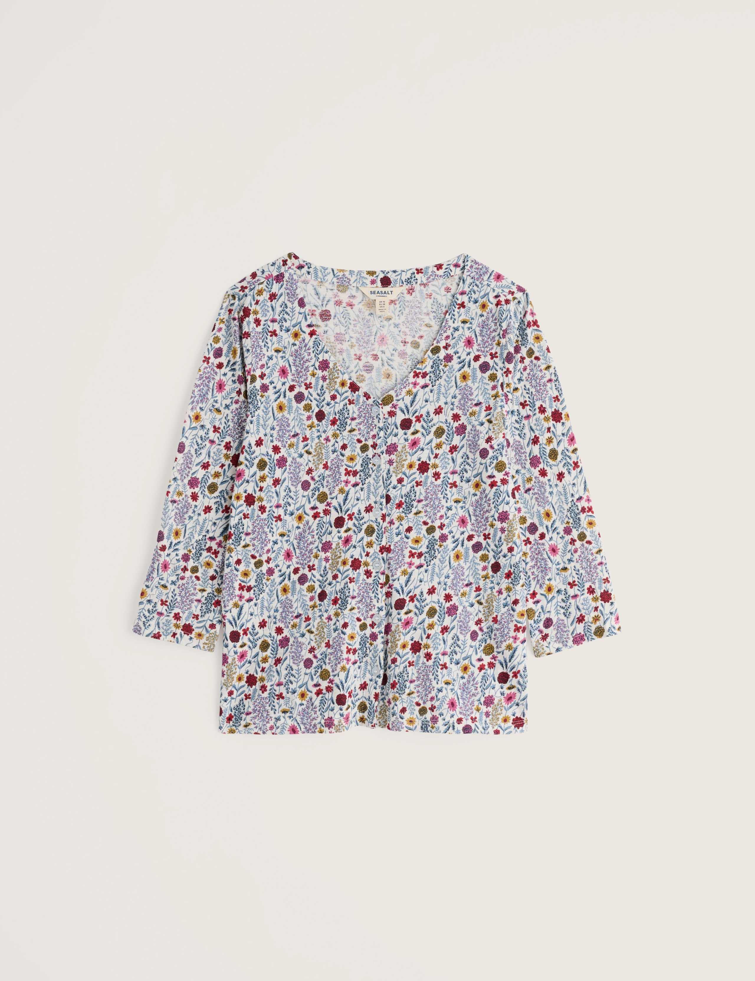 Pure Cotton Floral V-Neck Button Through Top 2 of 5