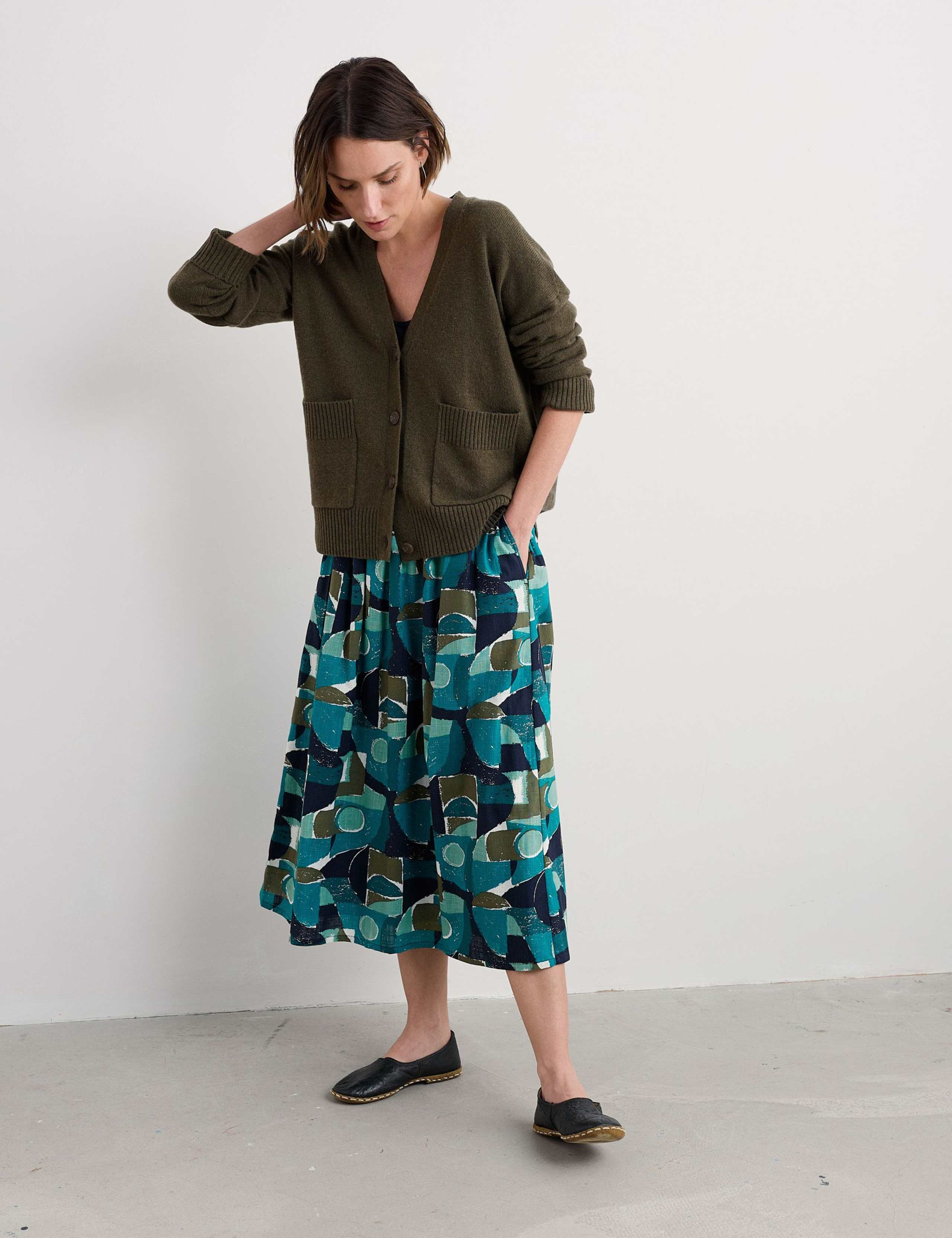 Pure Cotton Printed Midi A-Line Skirt 1 of 5
