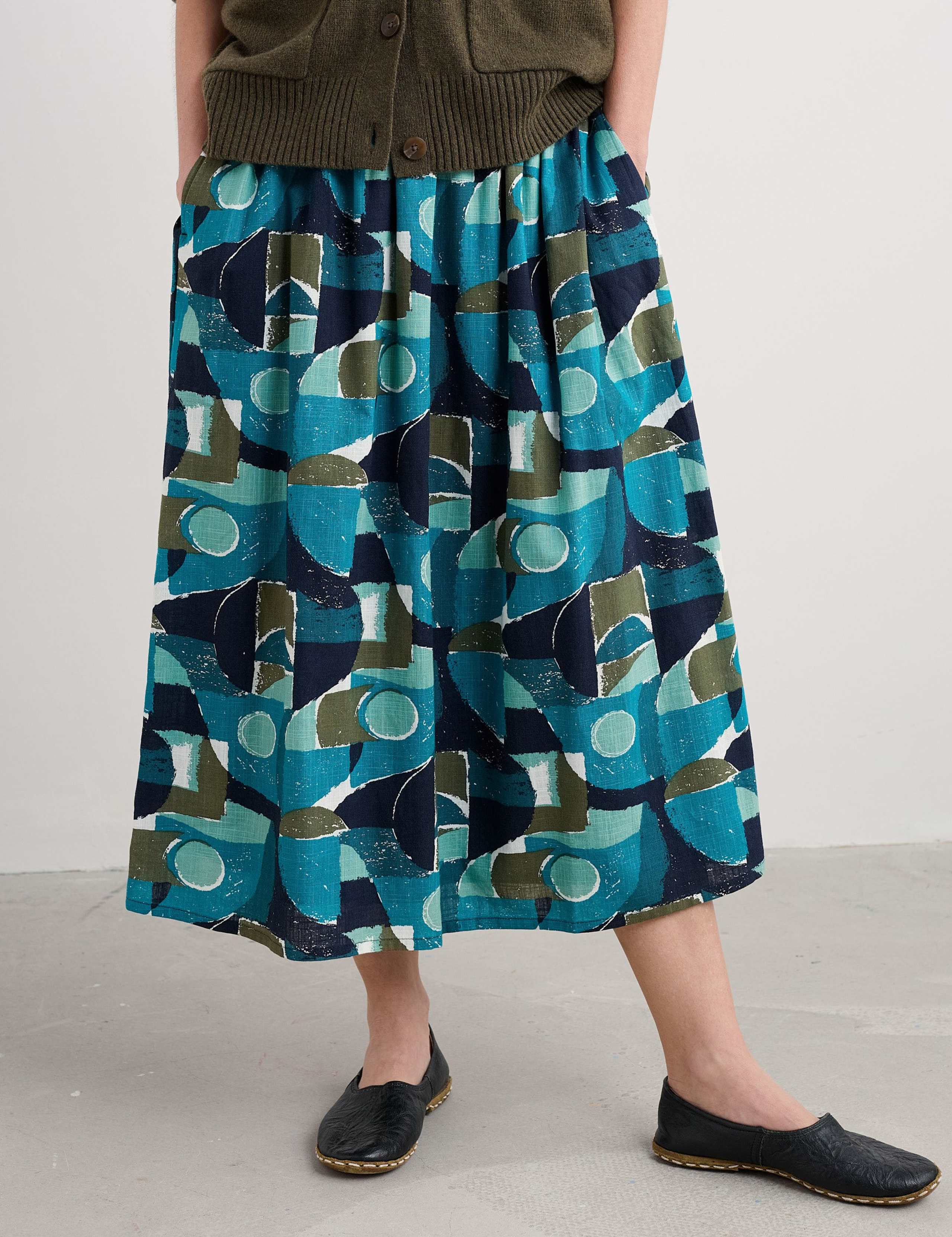 Pure Cotton Printed Midi A-Line Skirt 3 of 5