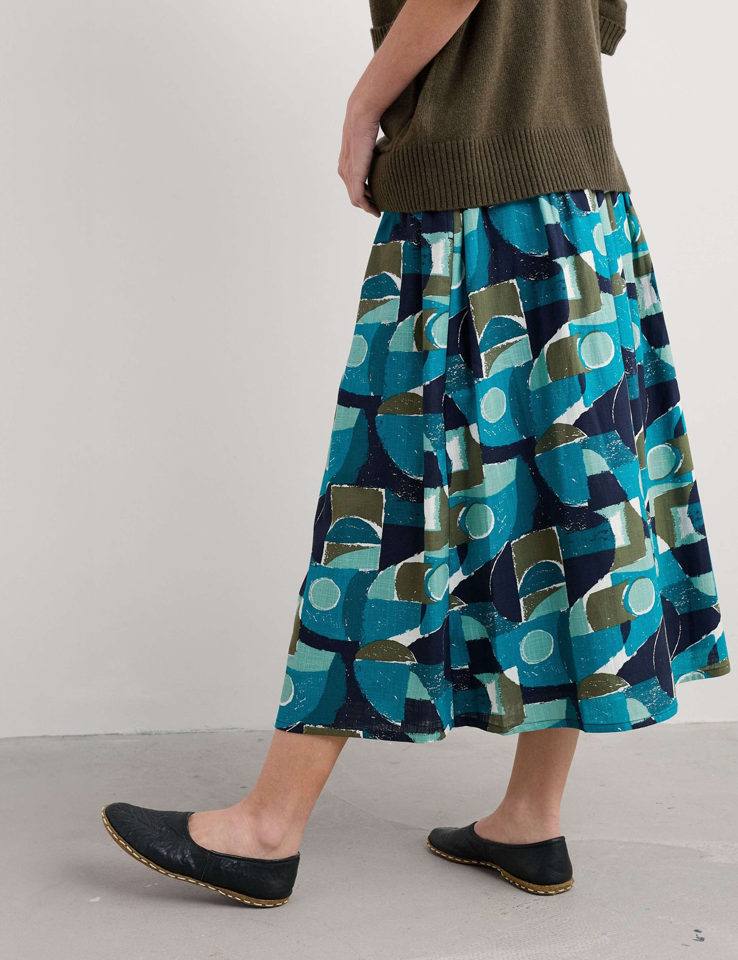 Pure Cotton Printed Midi A-Line Skirt 4 of 5