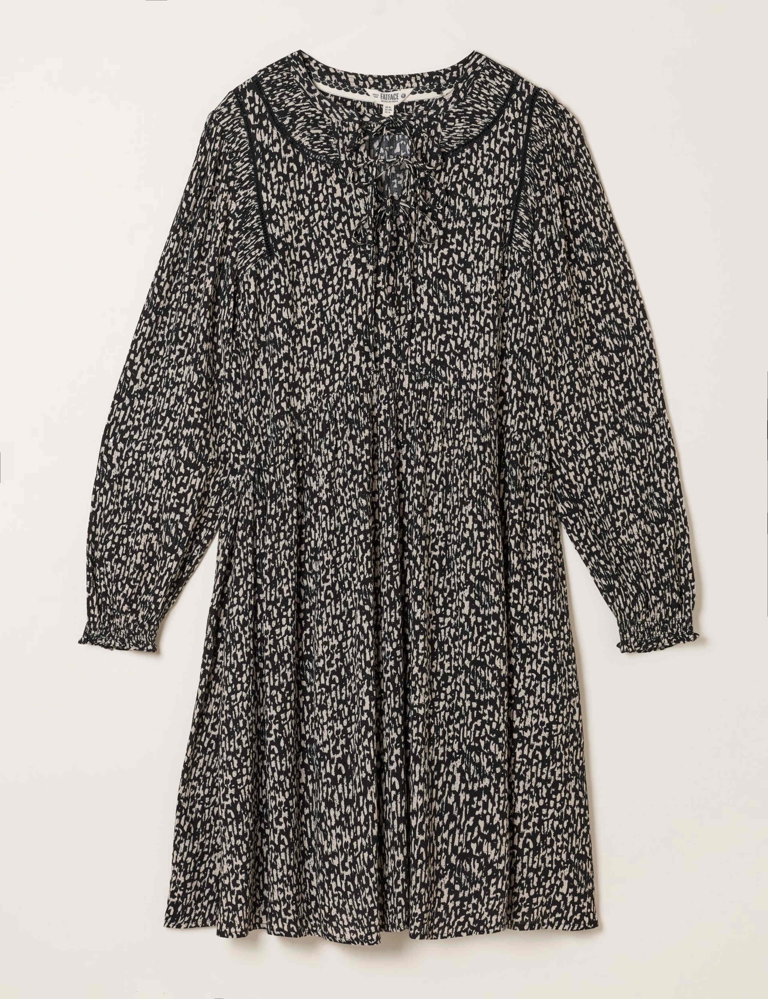 Print Tie Neck Mini Smock Dress 2 of 4