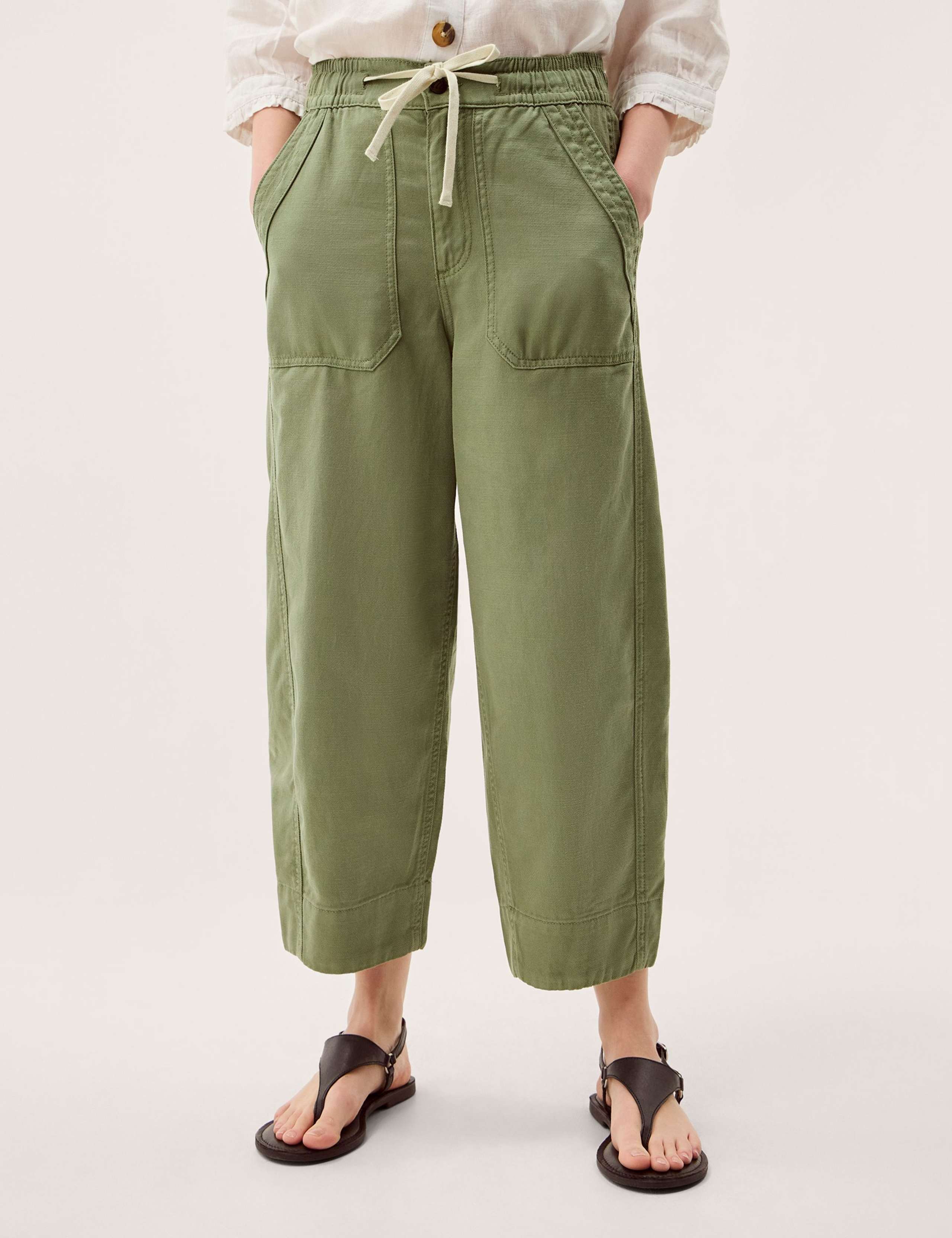 Cotton Rich Barrel Leg Cropped Trousers 4 of 5